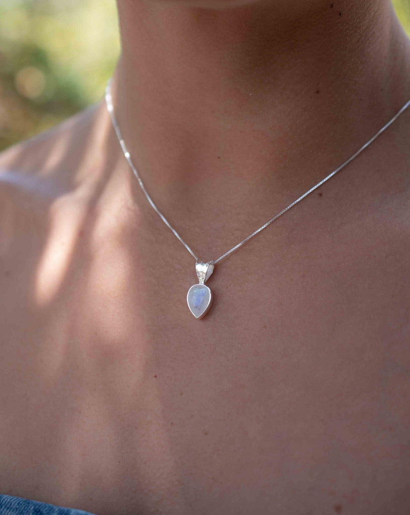 Labradorite, Aqua Chalcedony, Rose Quartz, Moonstone ~ Tear Drop ~ Sterling Silver ~ Charm ~ Layered ~ minimalist ~ delicate MN0