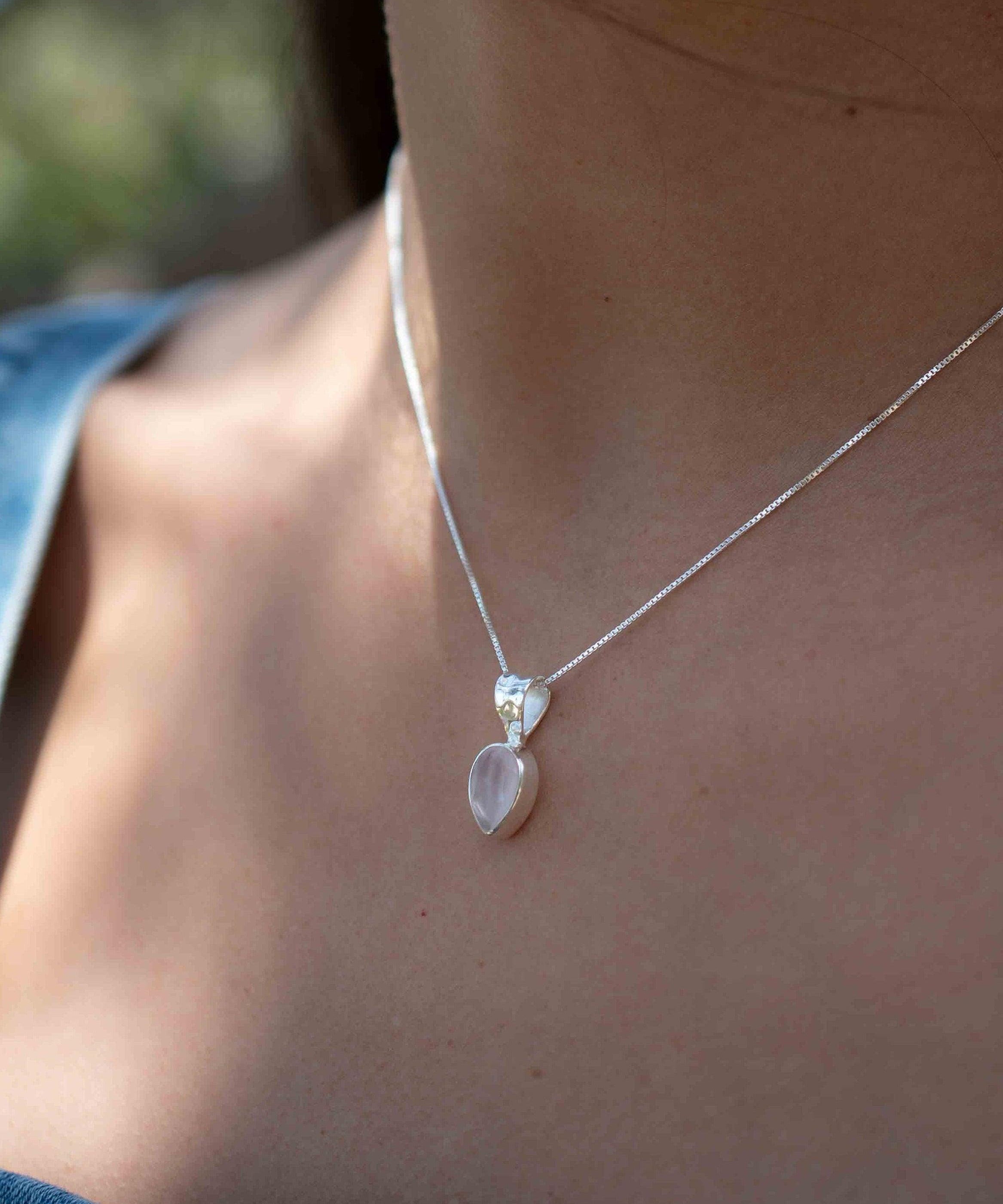 Labradorite, Aqua Chalcedony, Rose Quartz, Moonstone ~ Tear Drop ~ Sterling Silver ~ Charm ~ Layered ~ minimalist ~ delicate MN0