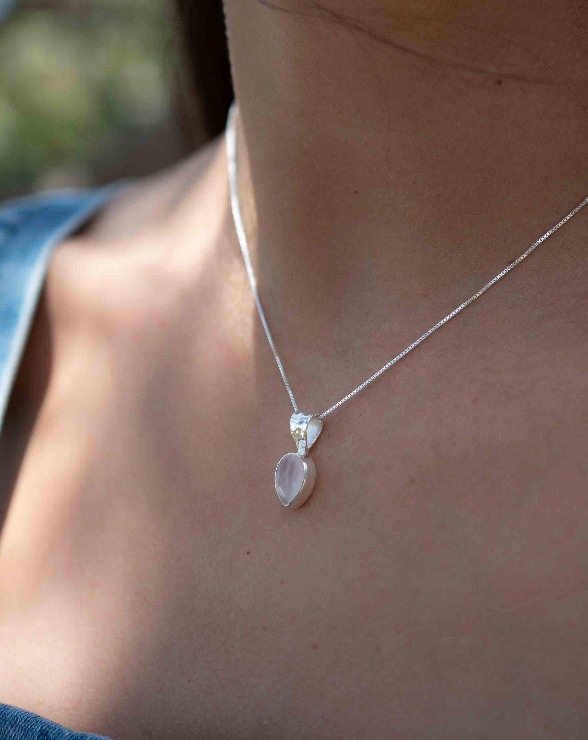 Labradorite, Aqua Chalcedony, Rose Quartz, Moonstone ~ Tear Drop ~ Sterling Silver ~ Charm ~ Layered ~ minimalist ~ delicate MN0