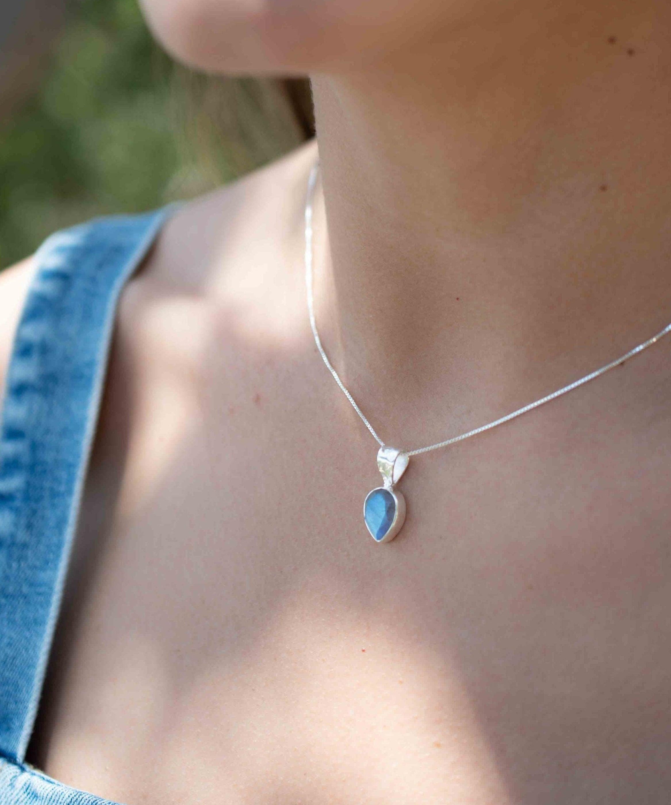 Labradorite, Aqua Chalcedony, Rose Quartz, Moonstone ~ Tear Drop ~ Sterling Silver ~ Charm ~ Layered ~ minimalist ~ delicate MN0