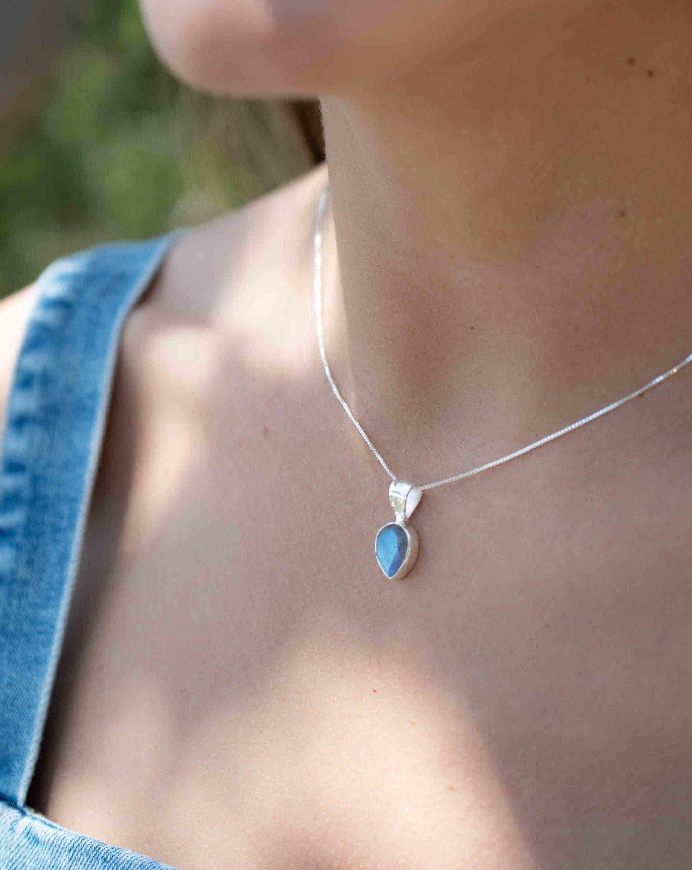 Labradorite, Aqua Chalcedony, Rose Quartz, Moonstone ~ Tear Drop ~ Sterling Silver ~ Charm ~ Layered ~ minimalist ~ delicate MN0