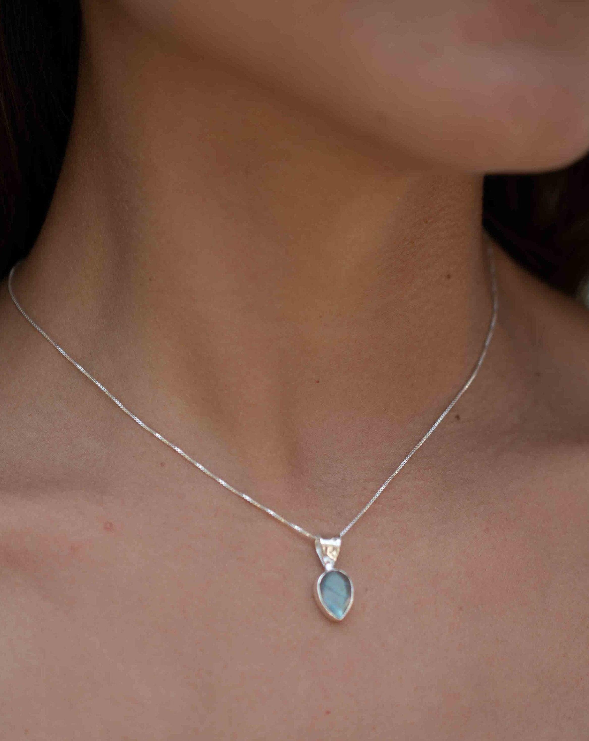 Labradorite, Aqua Chalcedony, Rose Quartz, Moonstone ~ Tear Drop ~ Sterling Silver ~ Charm ~ Layered ~ minimalist ~ delicate MN0