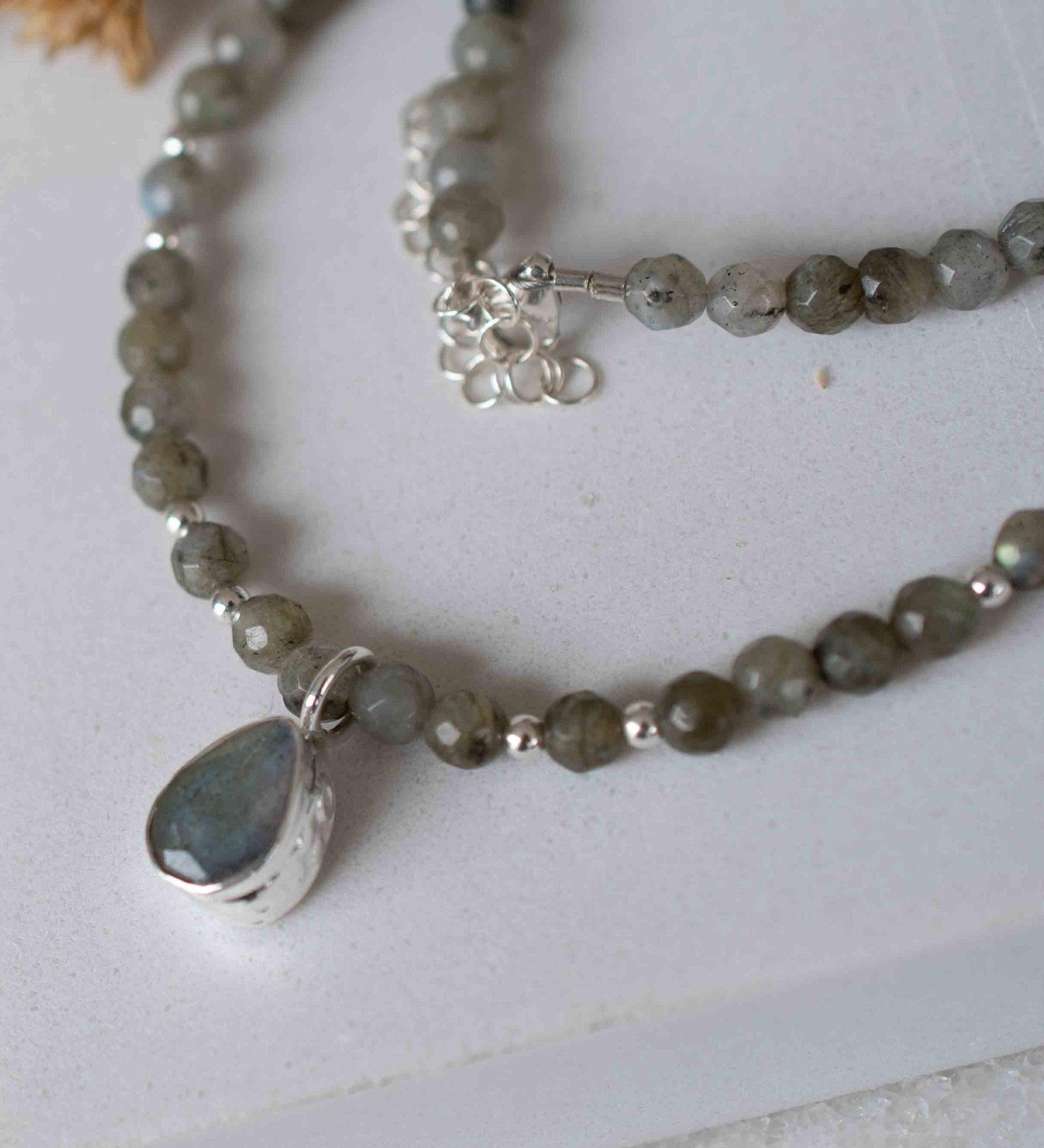 Labradorite Bead Necklace~ Sterling Silver 925 ~ Handmade ~ Bohemian ~ Gypsy ~Boho ~Necklace MN0