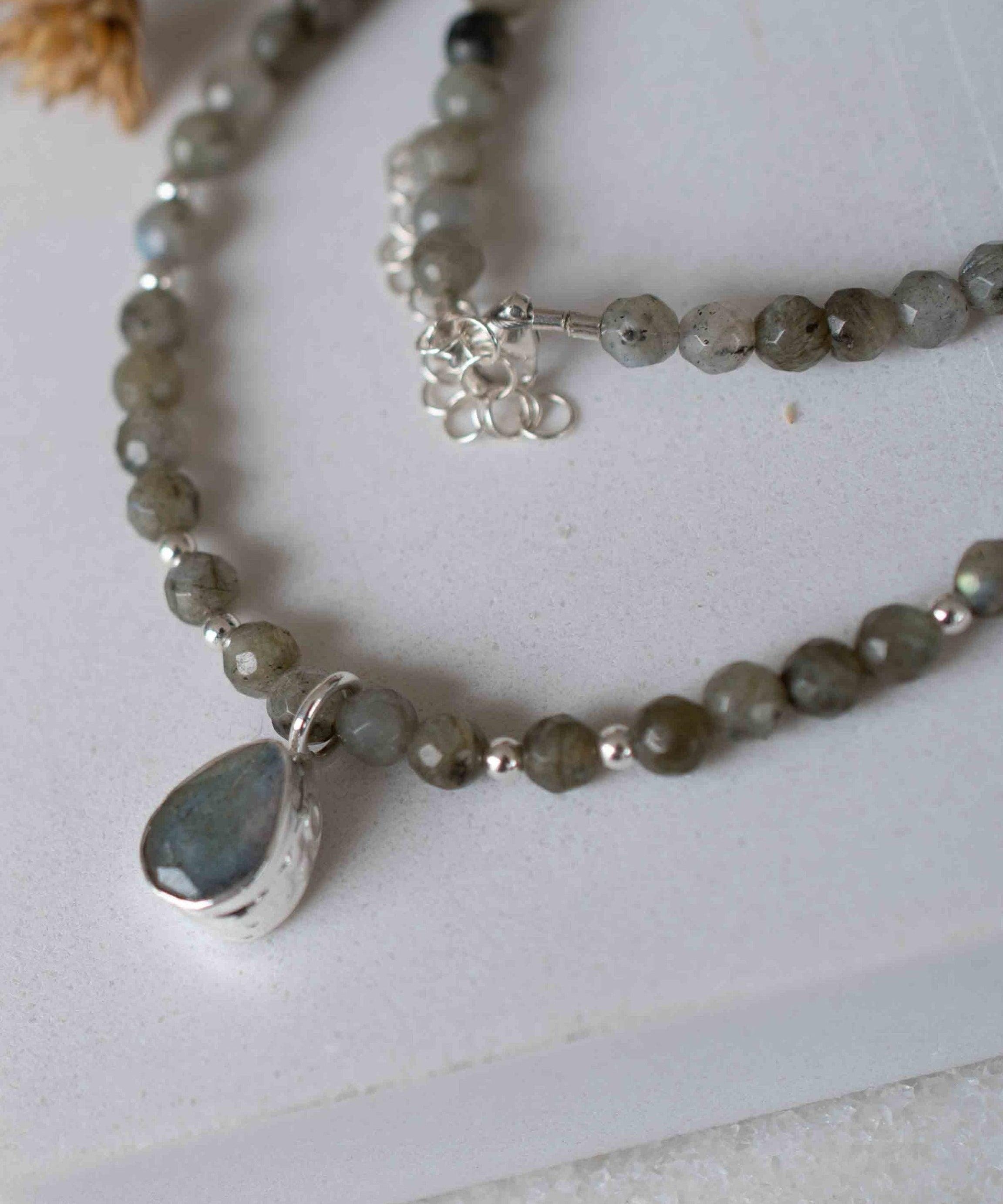 Labradorite Bead Necklace~ Sterling Silver 925 ~ Handmade ~ Bohemian ~ Gypsy ~Boho ~Necklace MN0