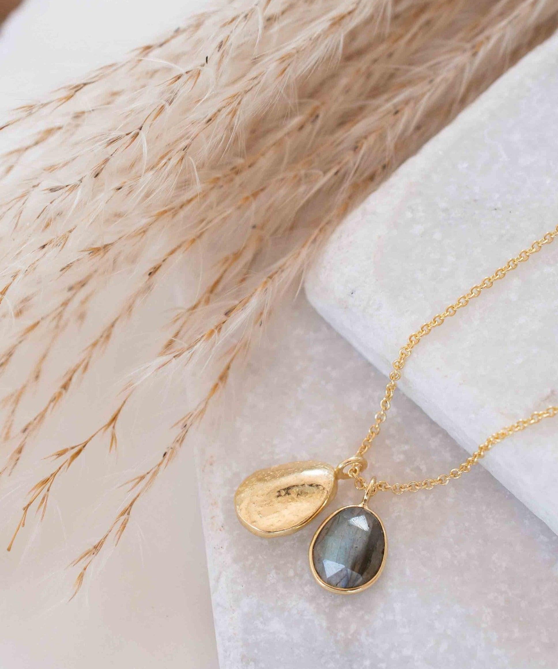 Labradorite, Copper Turquoise or Moonstone Necklace ~ Charm ~ Gold plated 18k ~ Bohemian ~ Nugget ~ MN114