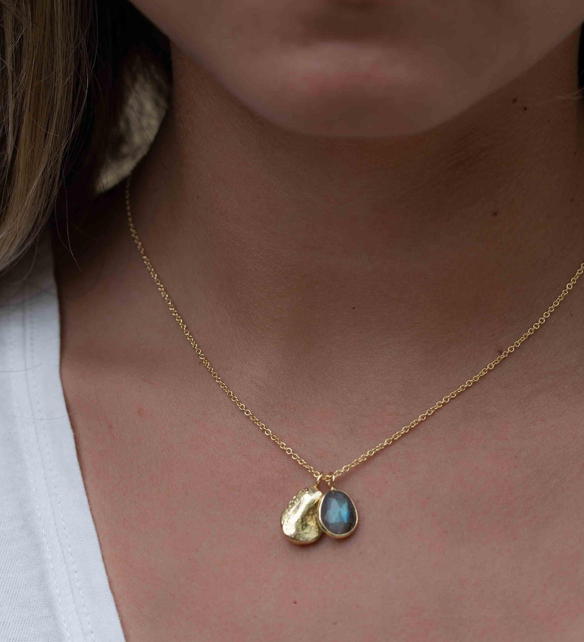 Labradorite, Copper Turquoise or Moonstone Necklace ~ Charm ~ Gold plated 18k ~ Bohemian ~ Nugget ~ MN114