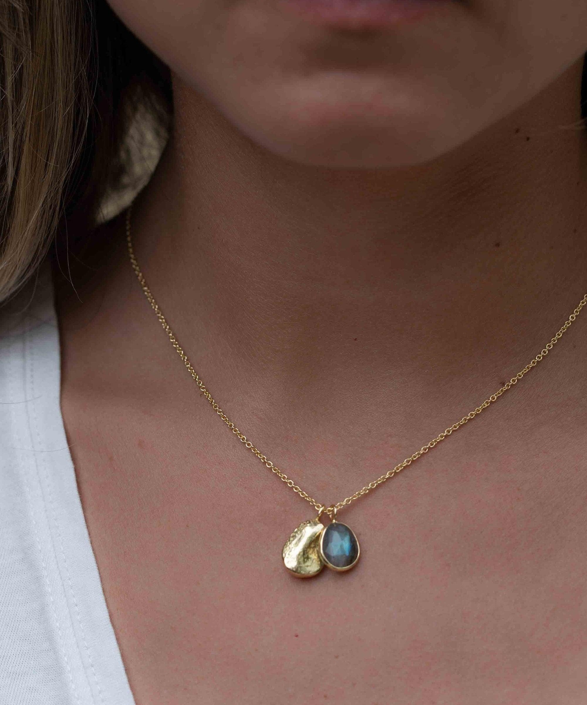 Labradorite, Copper Turquoise or Moonstone Necklace ~ Charm ~ Gold plated 18k ~ Bohemian ~ Nugget ~ MN114