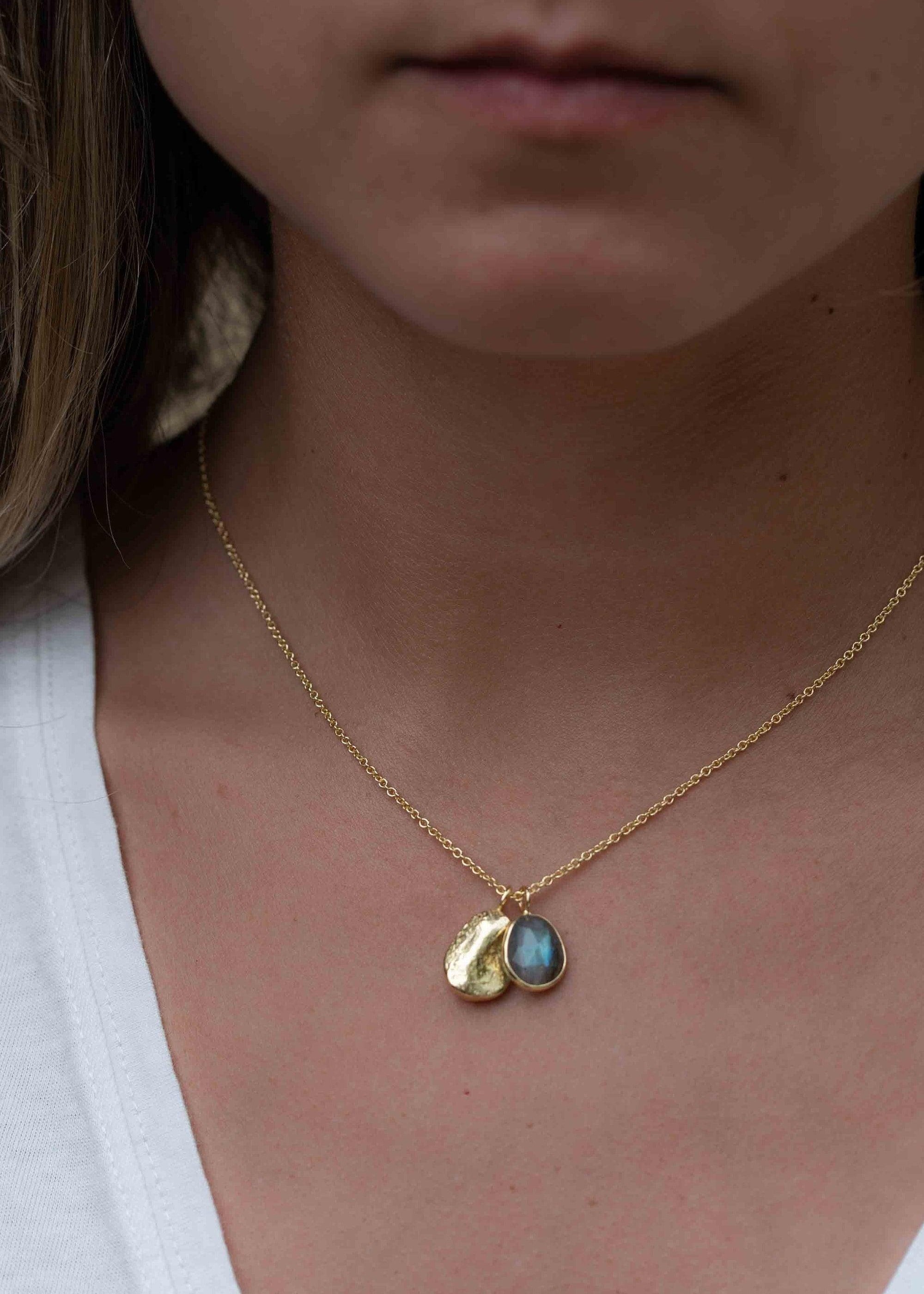 Labradorite, Copper Turquoise or Moonstone Necklace ~ Charm ~ Gold plated 18k ~ Bohemian ~ Nugget ~ MN114