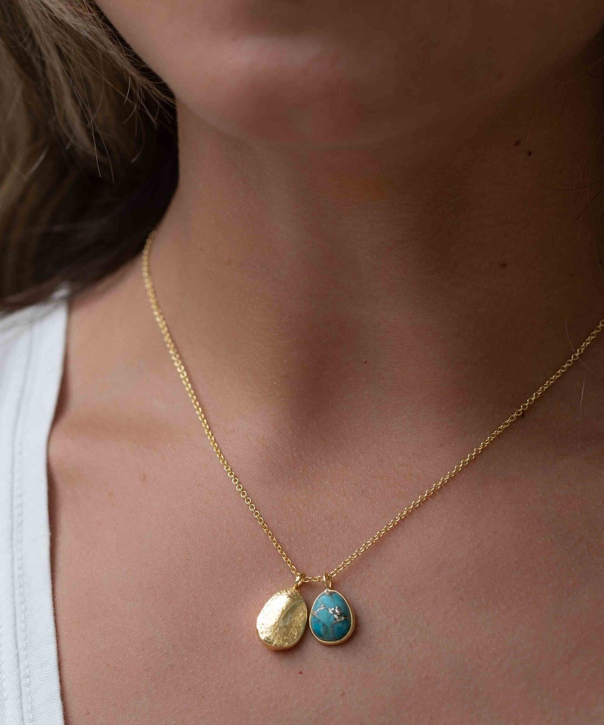Labradorite, Copper Turquoise or Moonstone Necklace ~ Charm ~ Gold plated 18k ~ Bohemian ~ Nugget ~ MN114
