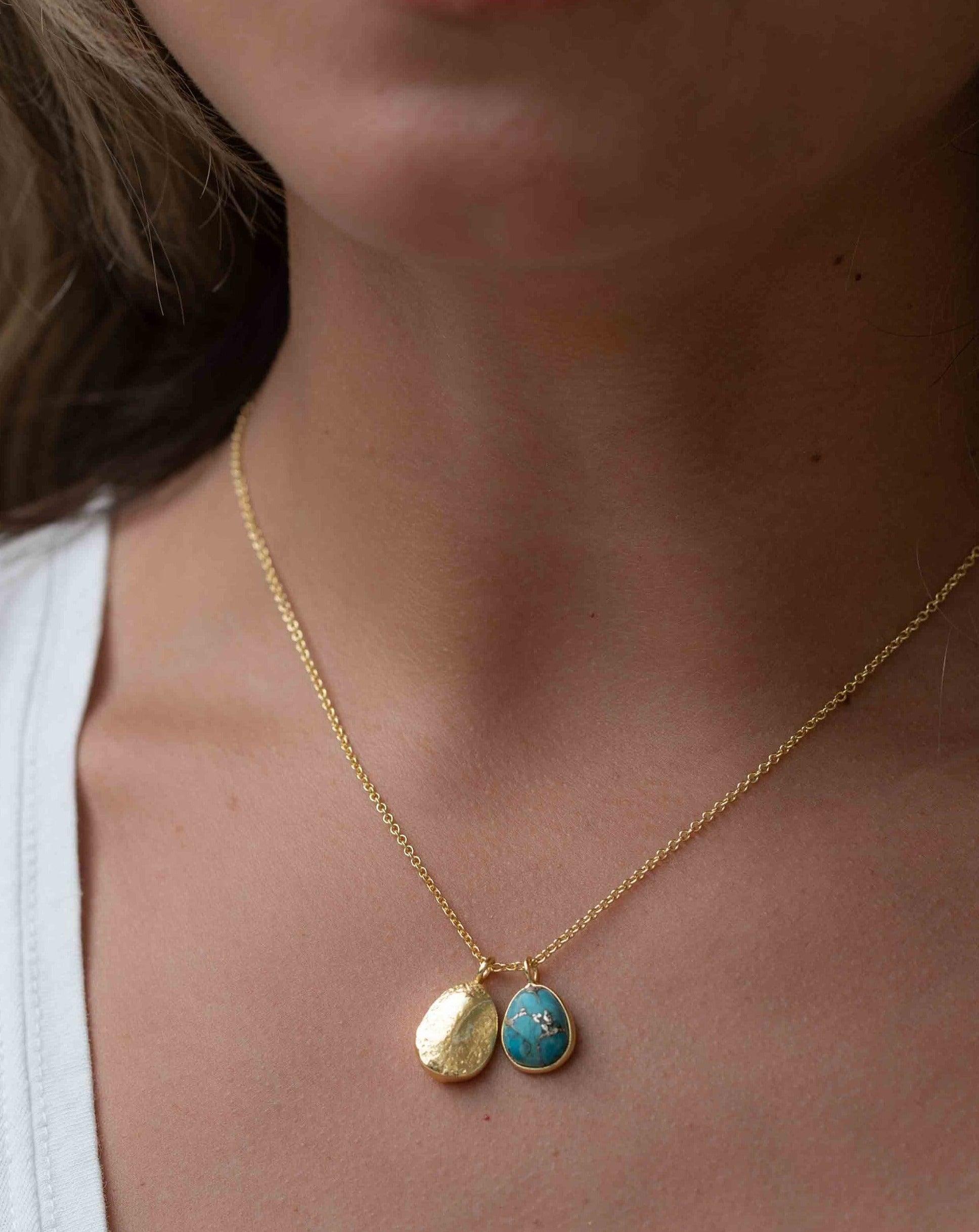 Labradorite, Copper Turquoise or Moonstone Necklace ~ Charm ~ Gold plated 18k ~ Bohemian ~ Nugget ~ MN114