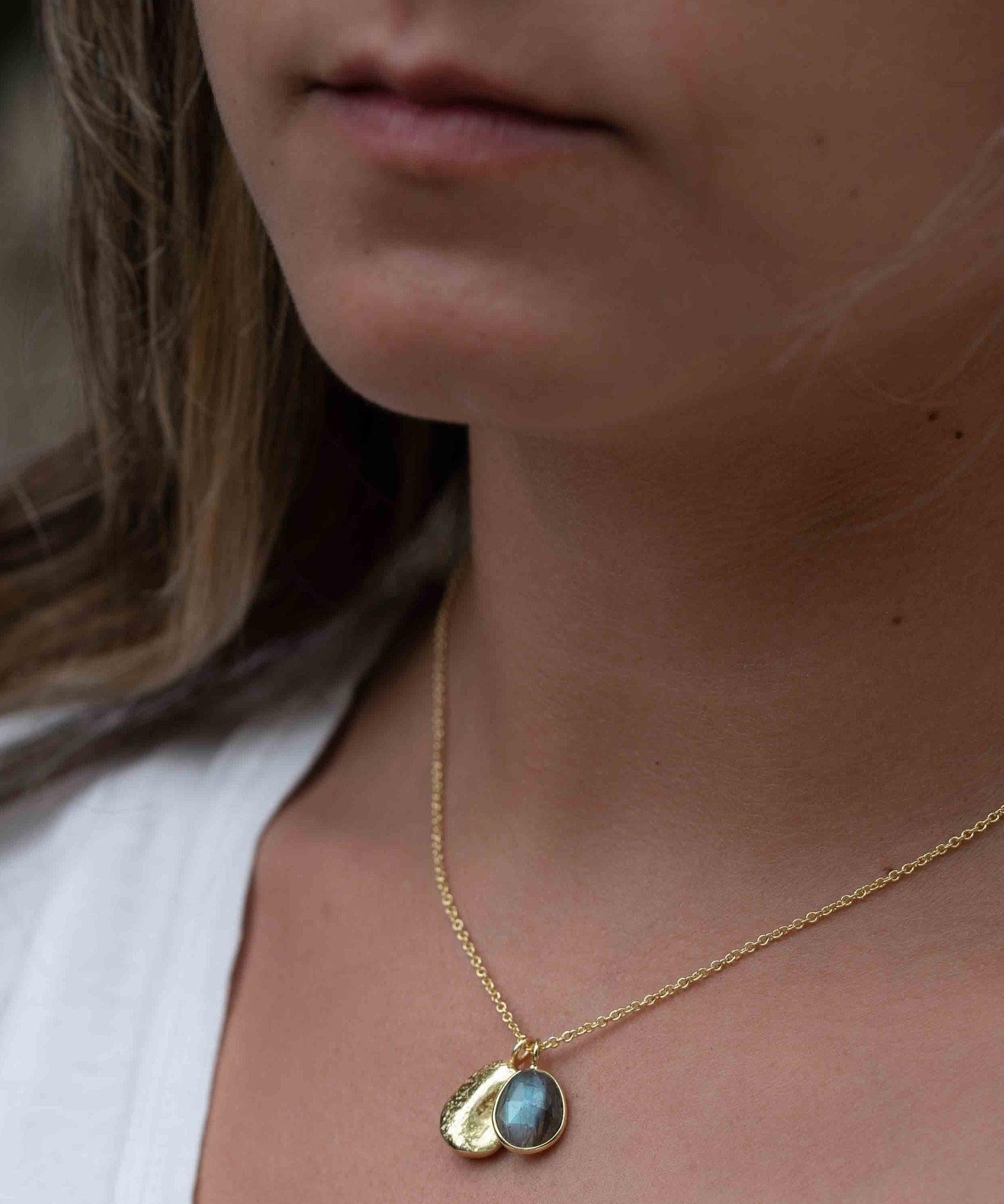 Labradorite, Copper Turquoise or Moonstone Necklace ~ Charm ~ Gold plated 18k ~ Bohemian ~ Nugget ~ MN114