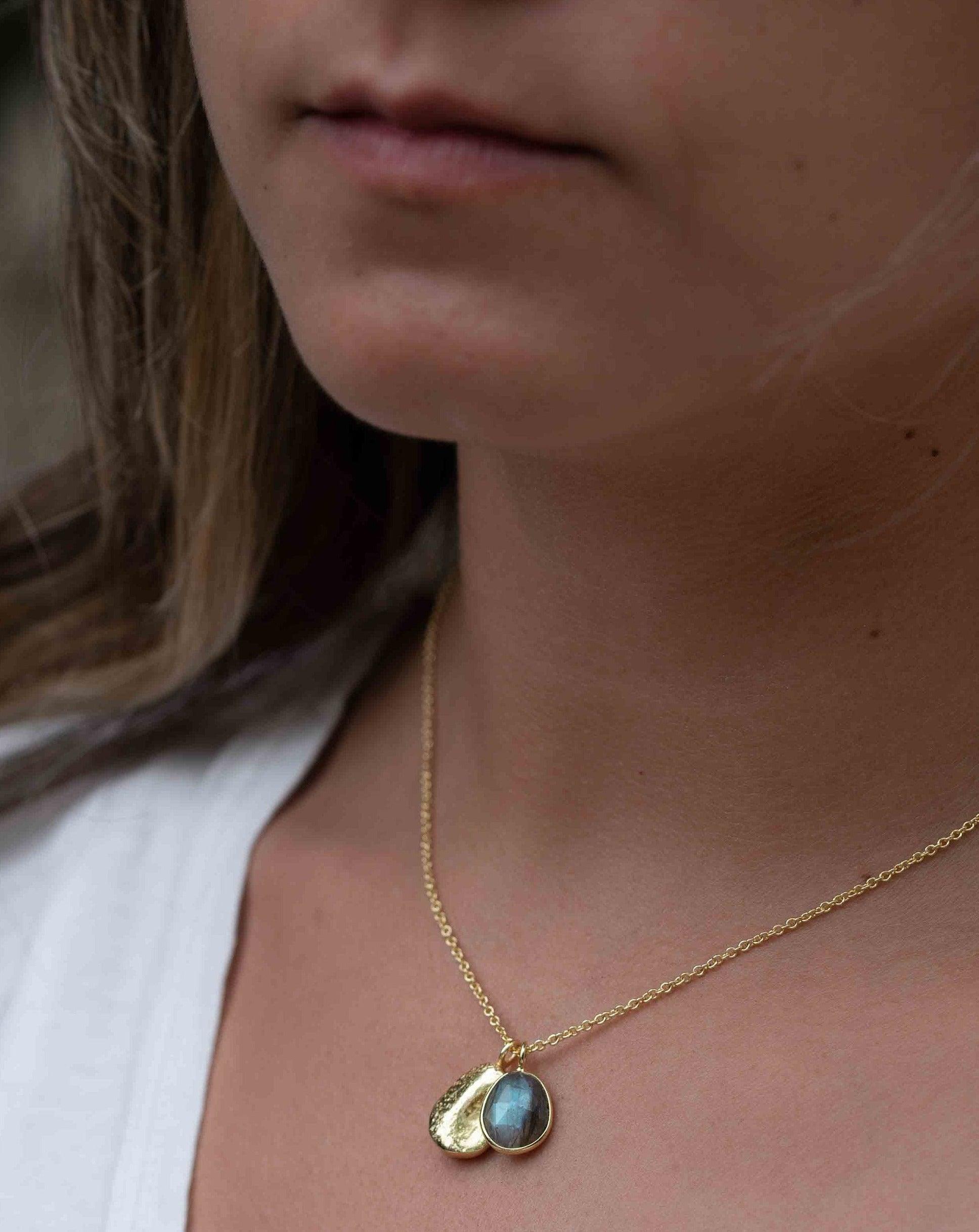 Labradorite, Copper Turquoise or Moonstone Necklace ~ Charm ~ Gold plated 18k ~ Bohemian ~ Nugget ~ MN114