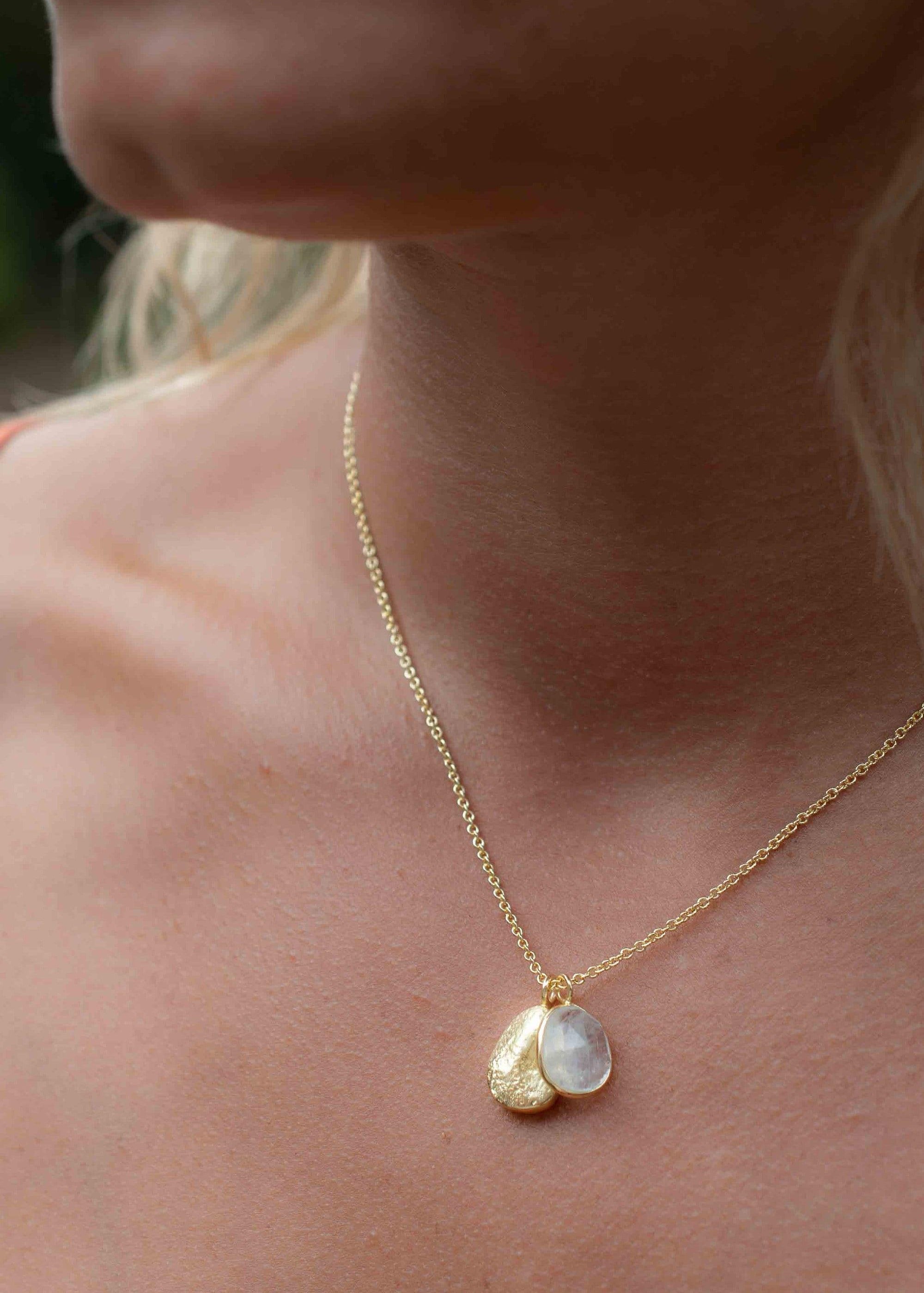 Labradorite, Copper Turquoise or Moonstone Necklace ~ Charm ~ Gold plated 18k ~ Bohemian ~ Nugget ~ MN114