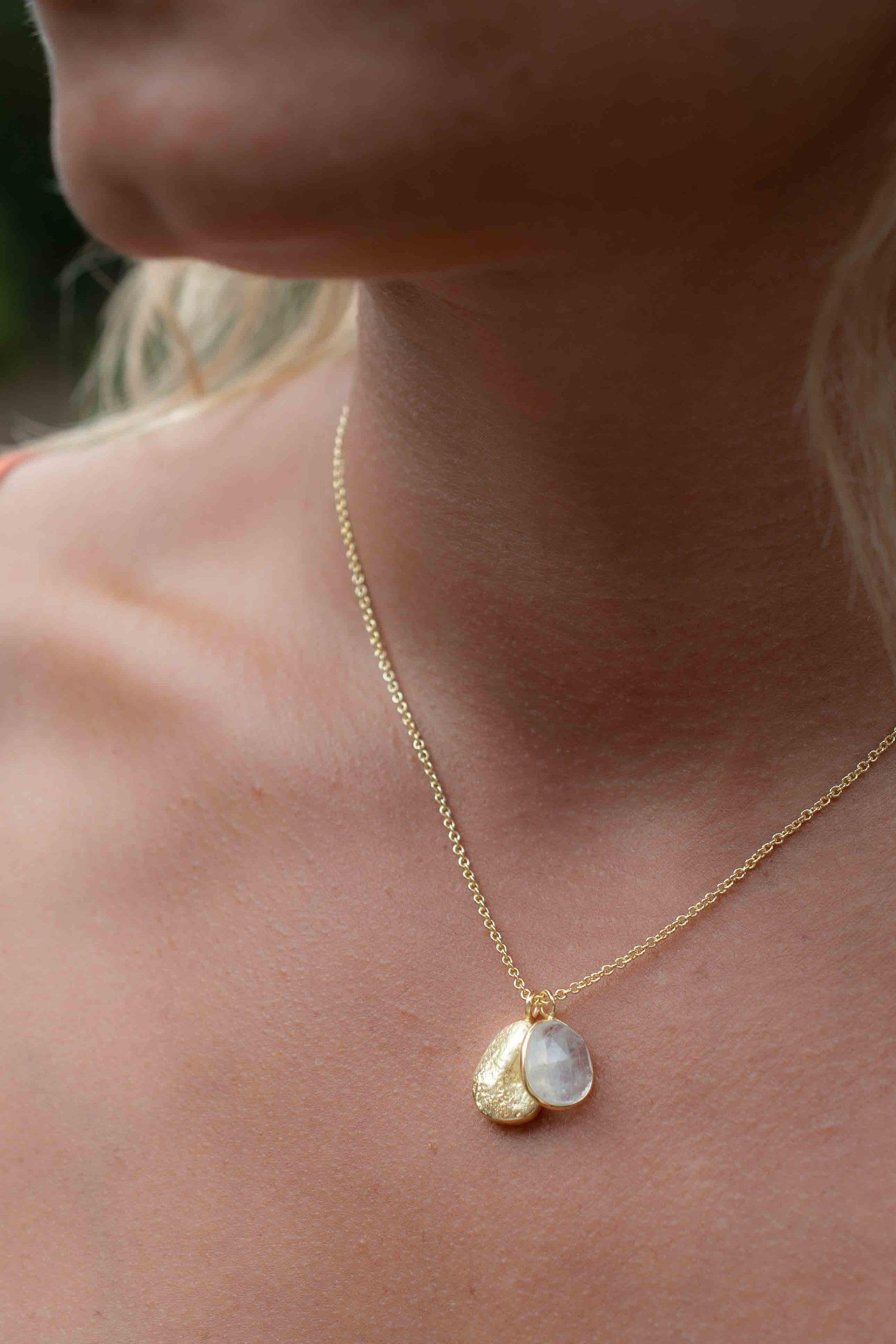 Labradorite, Copper Turquoise or Moonstone Necklace ~ Charm ~ Gold plated 18k ~ Bohemian ~ Nugget ~ MN114