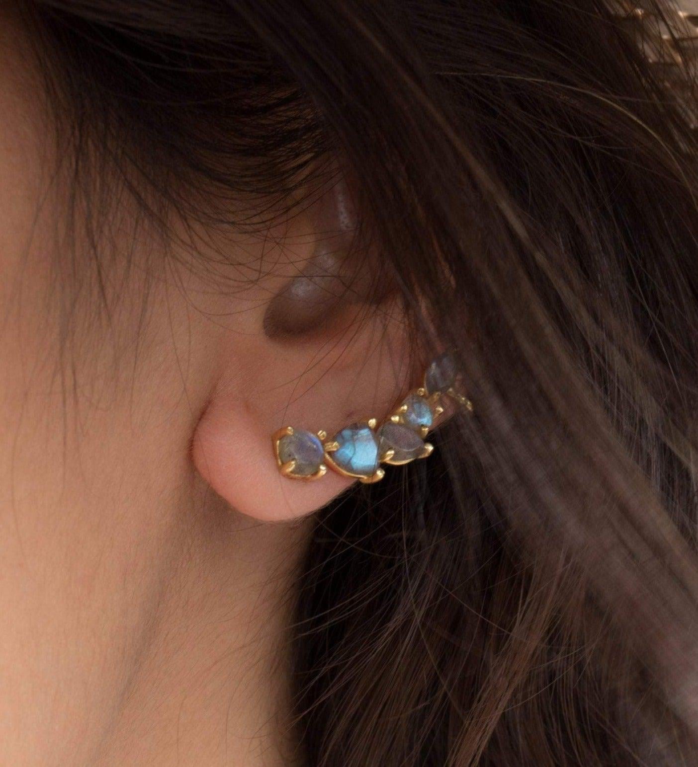 Labradorite Ear Climber Earrings ~ 18k Gold Plated ~ ME064 - Maresia Jewelry