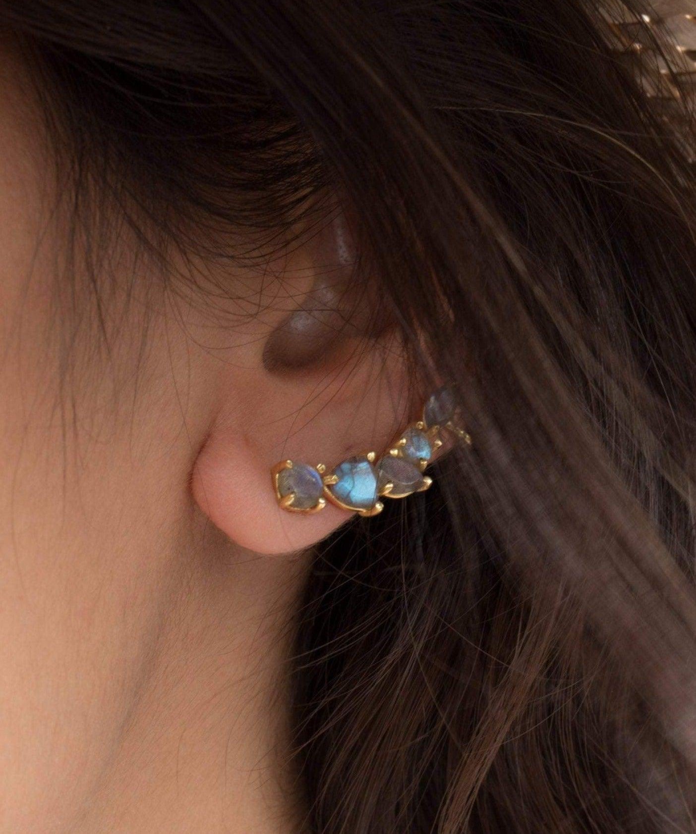 Labradorite Ear Climber Earrings ~ 18k Gold Plated ~ ME064 - Maresia Jewelry