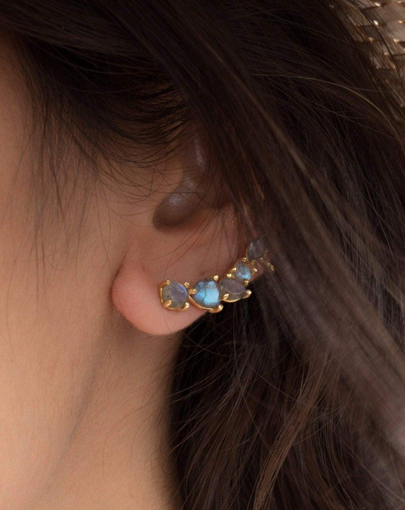 Labradorite Ear Climber Earrings ~ 18k Gold Plated ~ ME064 - Maresia Jewelry