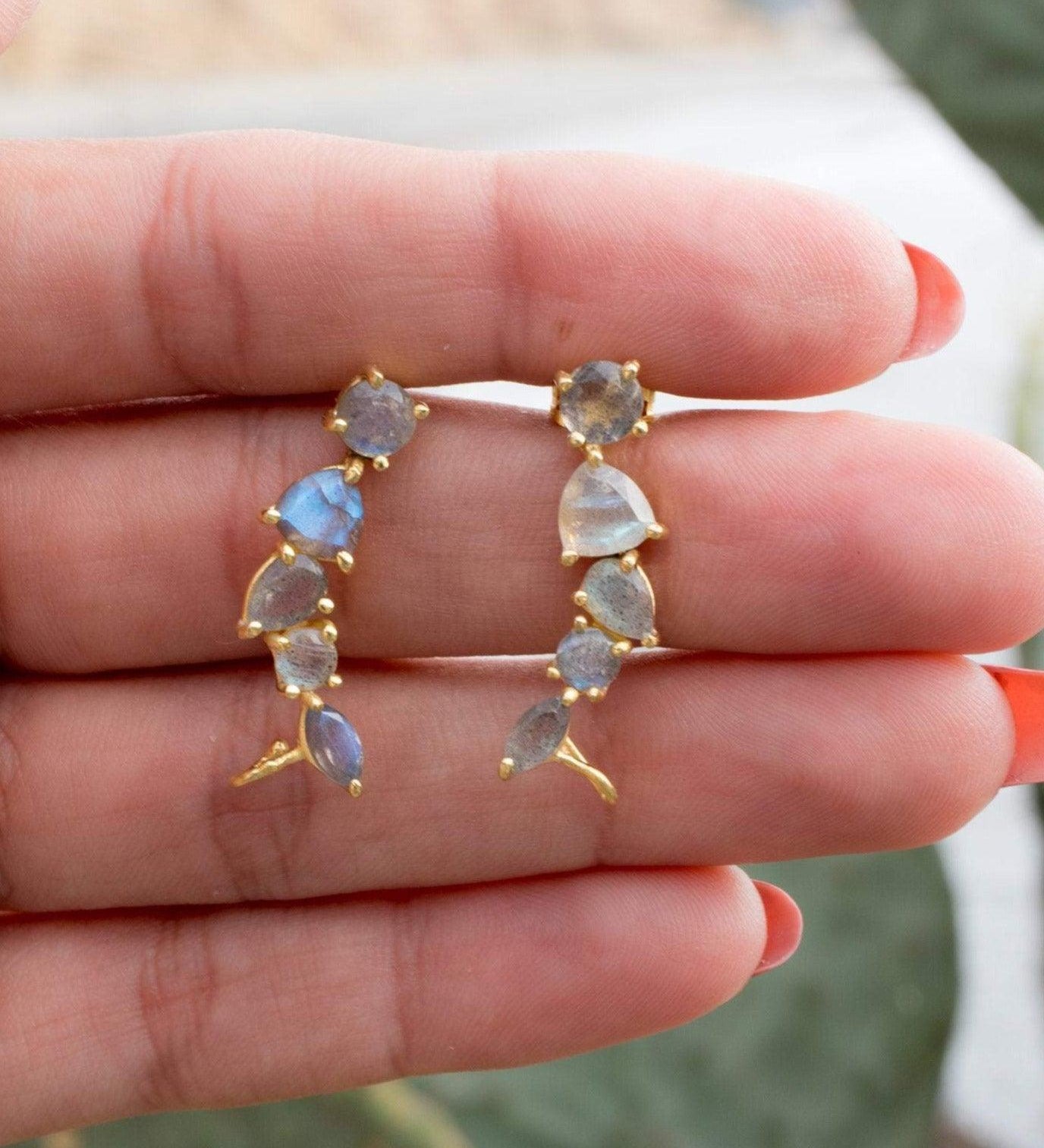 Labradorite Ear Climber Earrings ~ 18k Gold Plated ~ ME064 - Maresia Jewelry