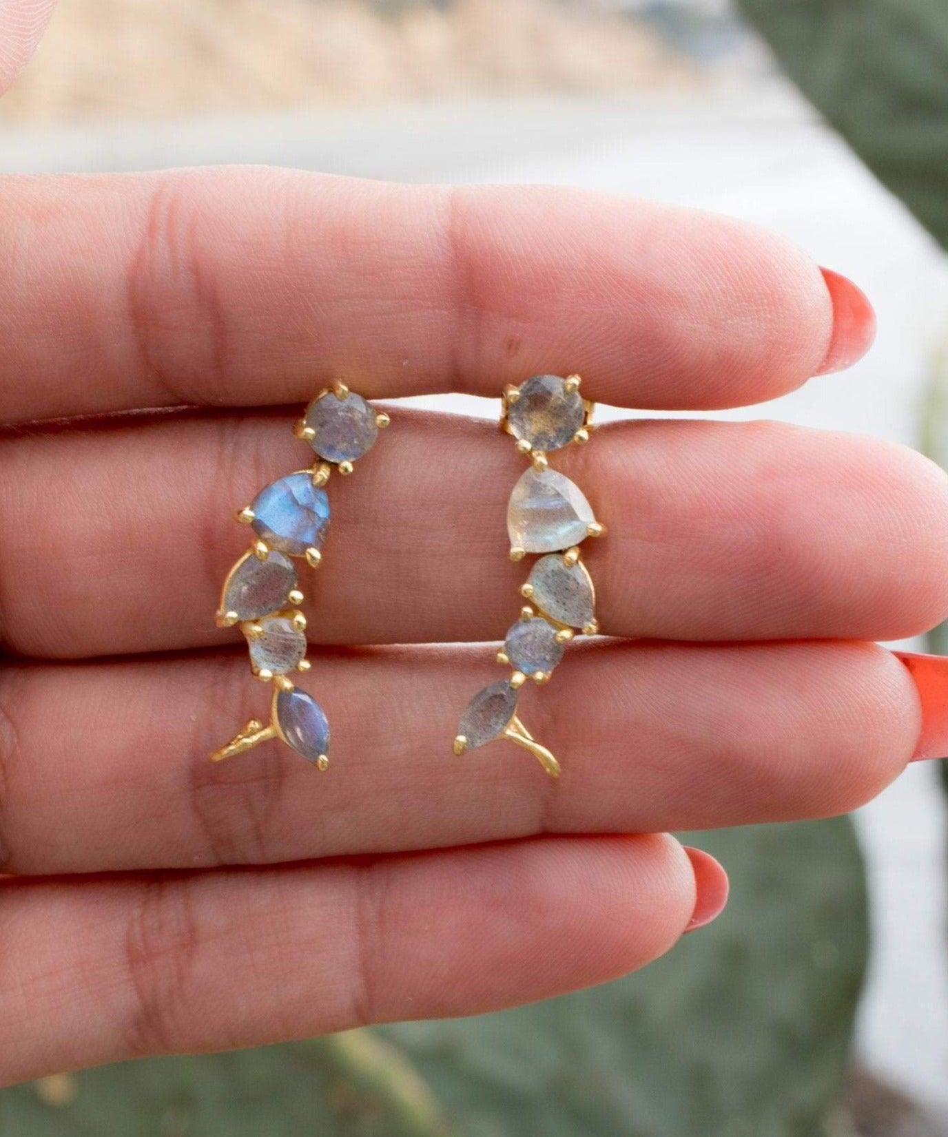 Labradorite Ear Climber Earrings ~ 18k Gold Plated ~ ME064 - Maresia Jewelry