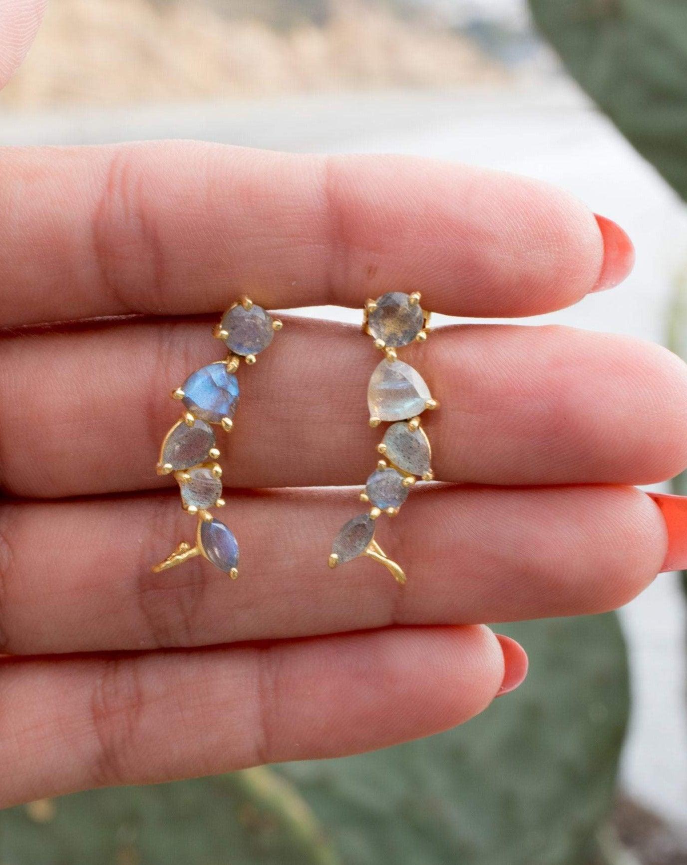 Labradorite Ear Climber Earrings ~ 18k Gold Plated ~ ME064 - Maresia Jewelry