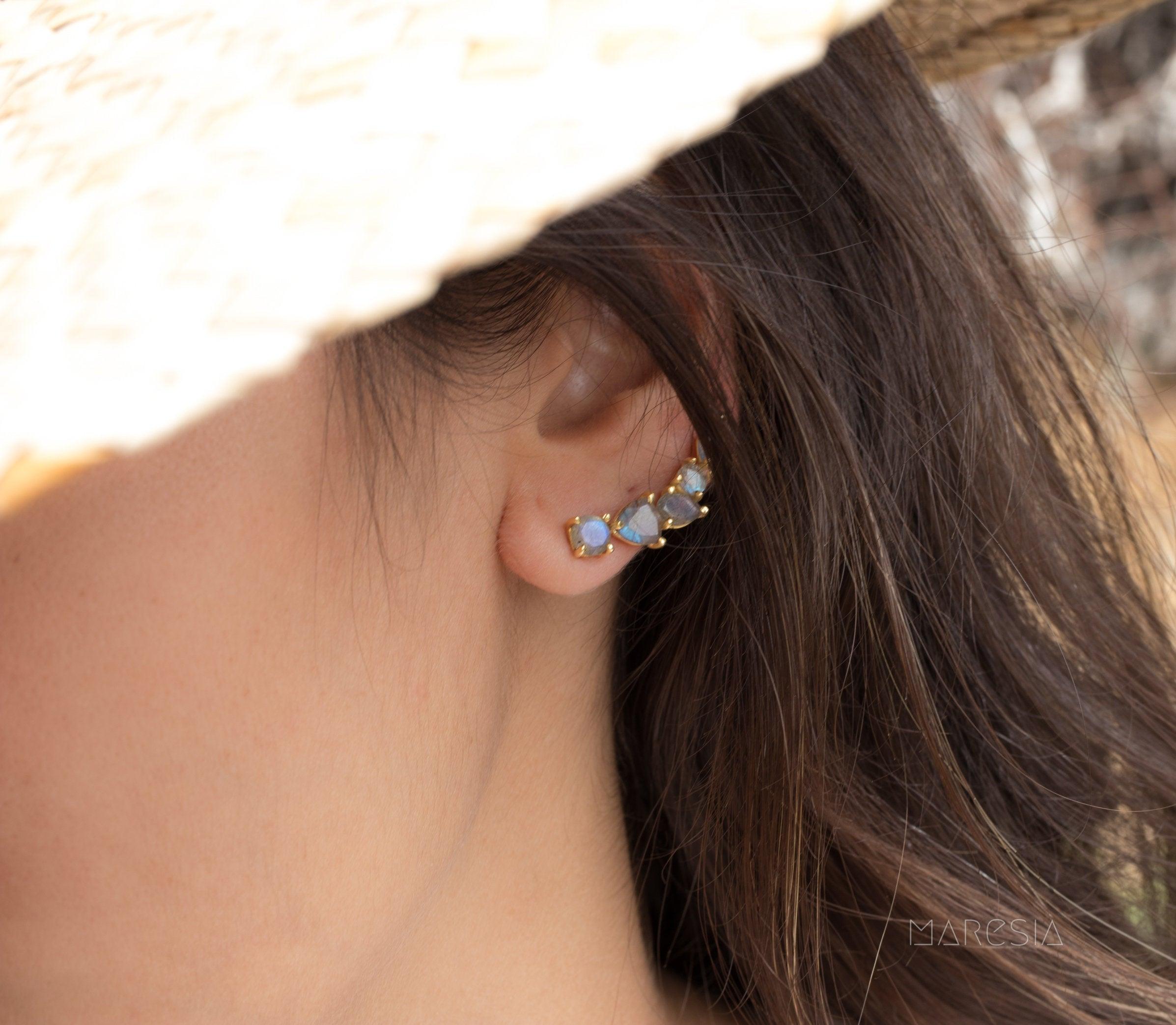 Labradorite Ear Climber Earrings ~ 18k Gold Plated ~ ME064 - Maresia Jewelry