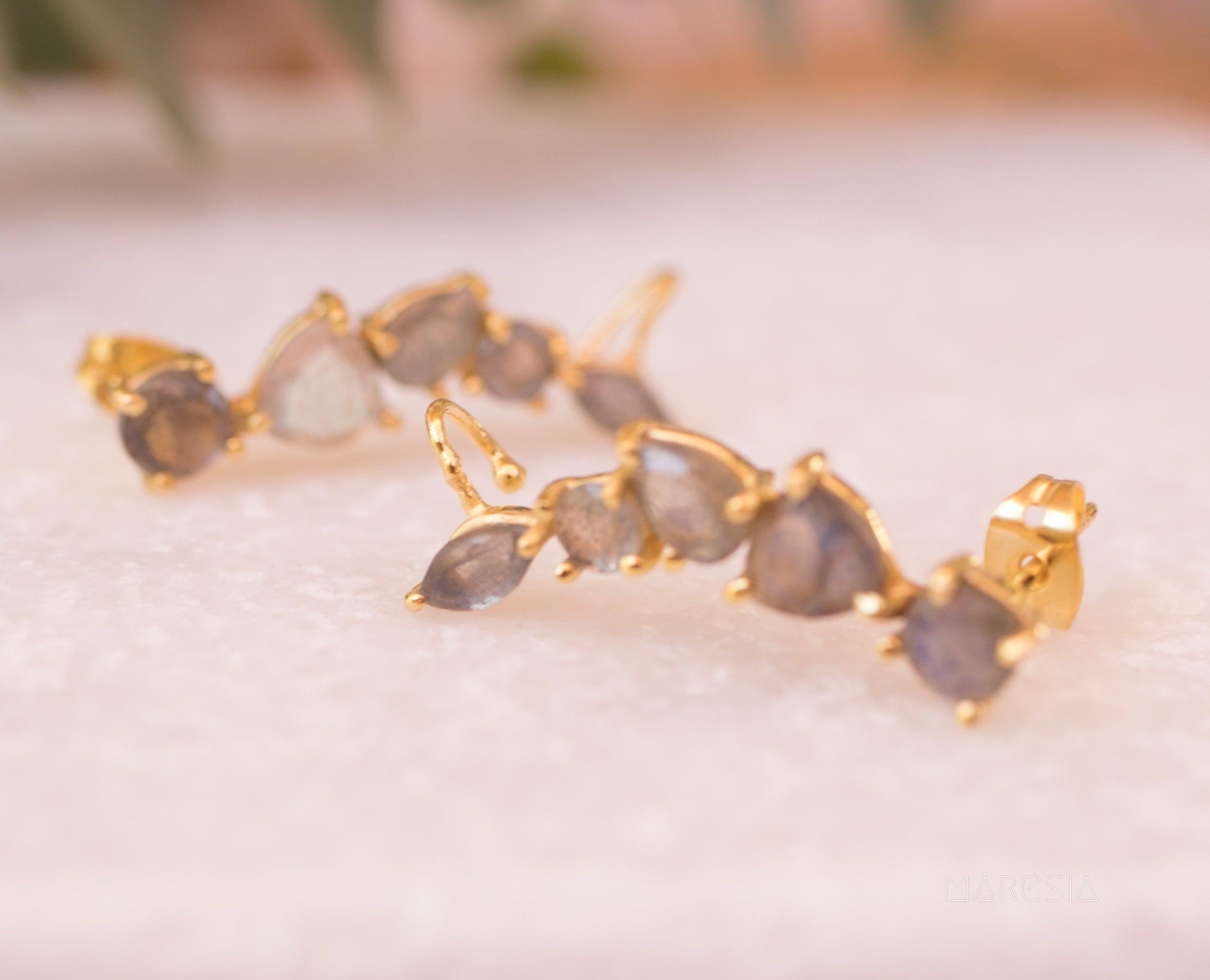 Labradorite Ear Climber Earrings ~ 18k Gold Plated ~ ME064 - Maresia Jewelry