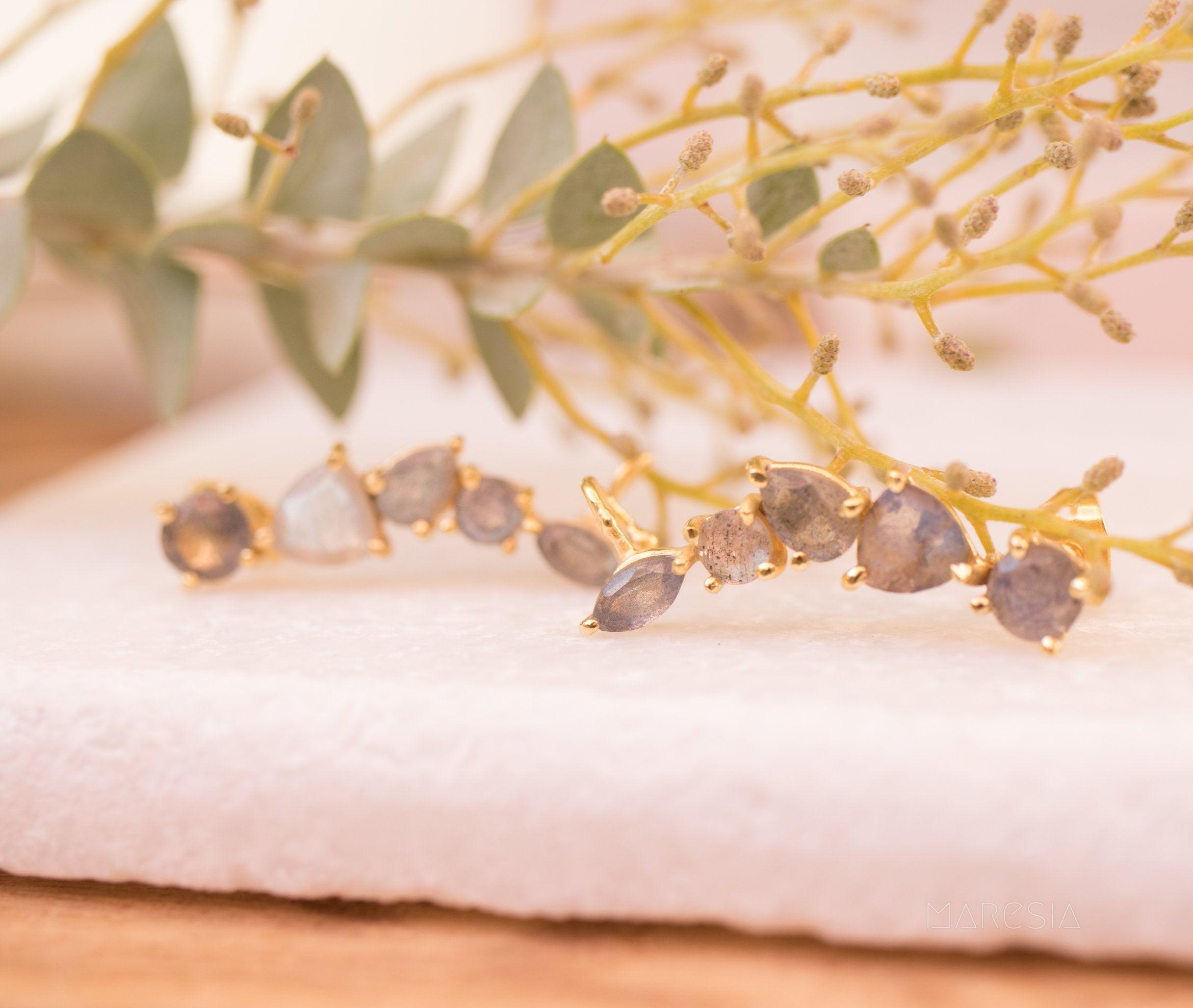 Labradorite Ear Climber Earrings ~ 18k Gold Plated ~ ME064 - Maresia Jewelry
