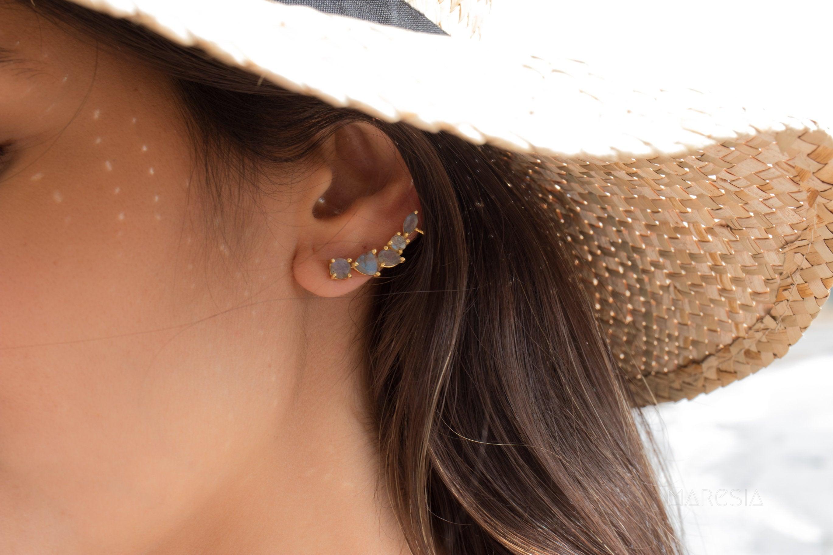 Labradorite Ear Climber Earrings ~ 18k Gold Plated ~ ME064 - Maresia Jewelry