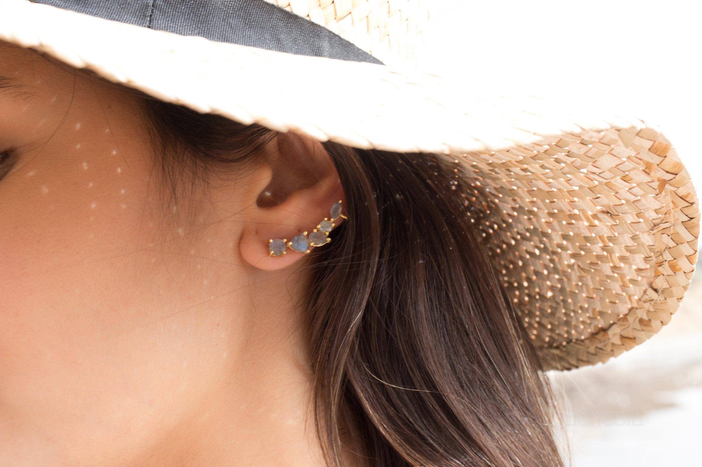 Labradorite Ear Climber Earrings ~ 18k Gold Plated ~ ME064 - Maresia Jewelry