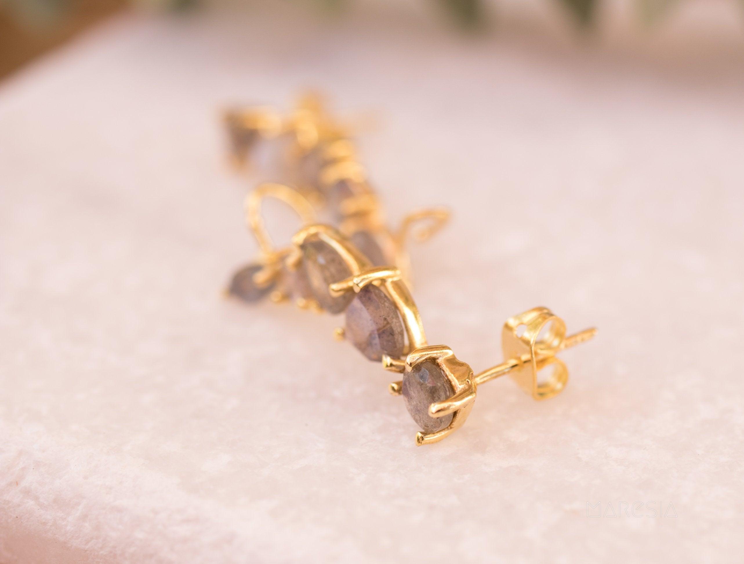 Labradorite Ear Climber Earrings ~ 18k Gold Plated ~ ME064 - Maresia Jewelry