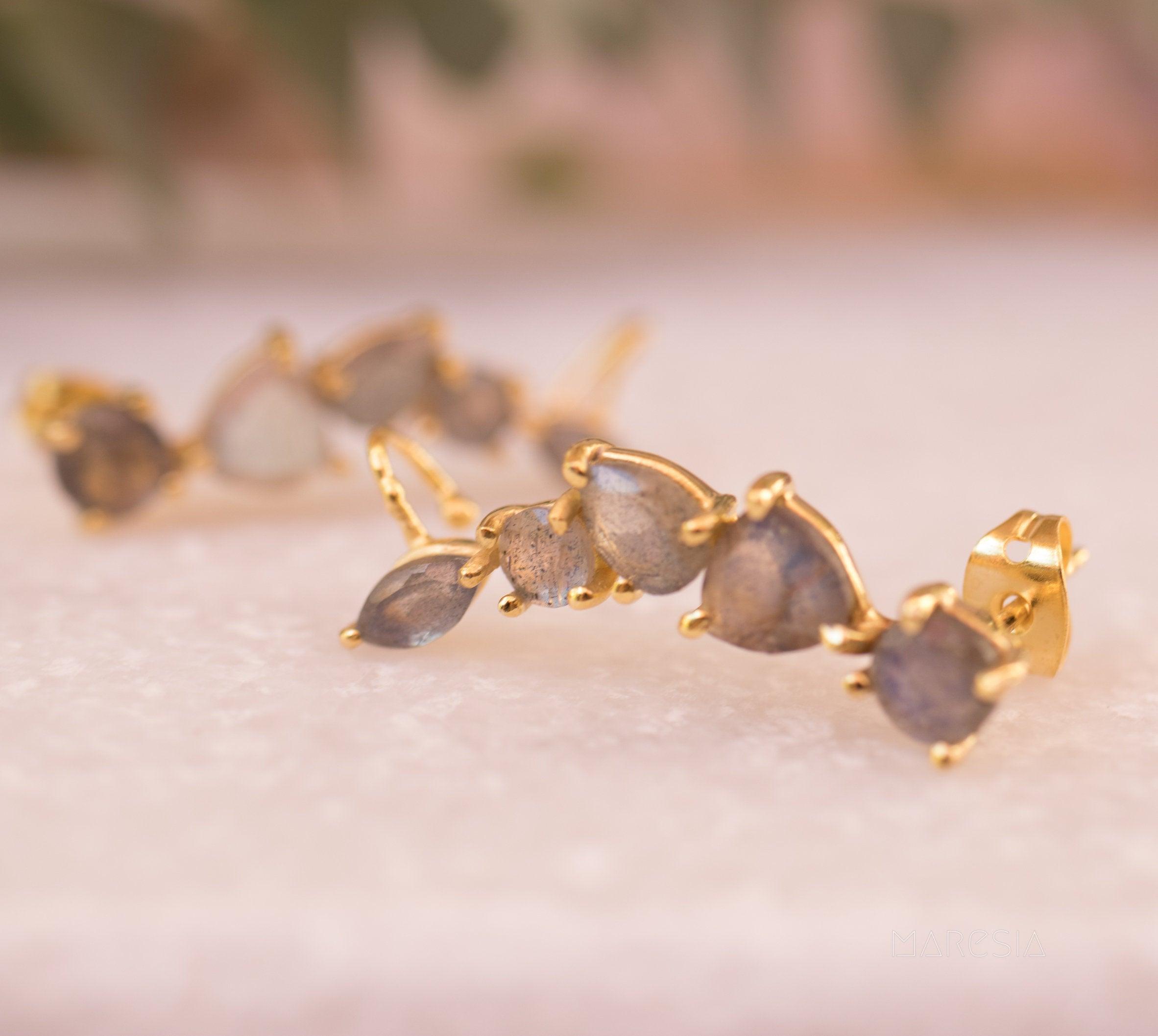 Labradorite Ear Climber Earrings ~ 18k Gold Plated ~ ME064 - Maresia Jewelry