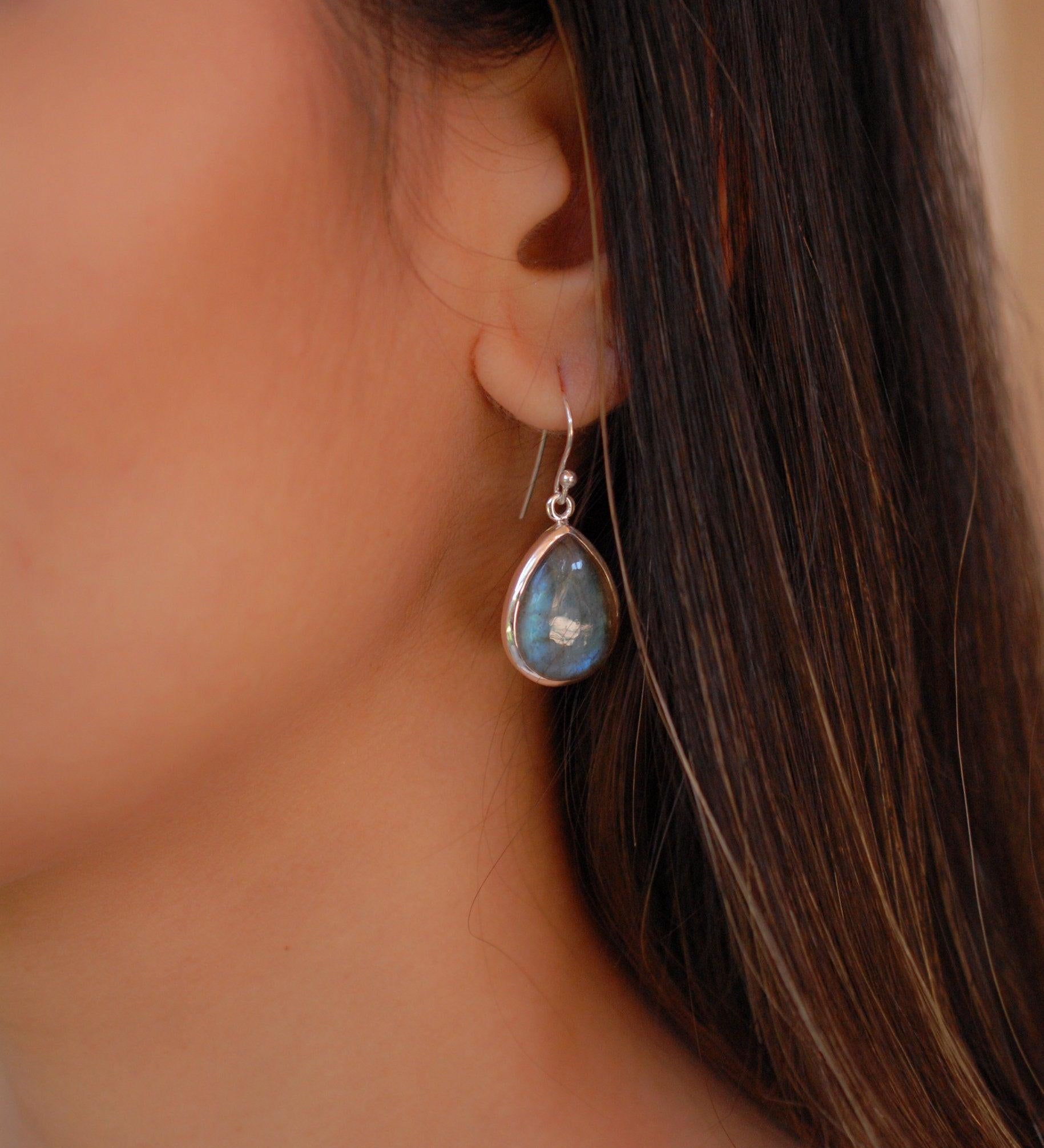 Labradorite Earrings ~ Sterling Silver 925 ~ME001 - Maresia Jewelry