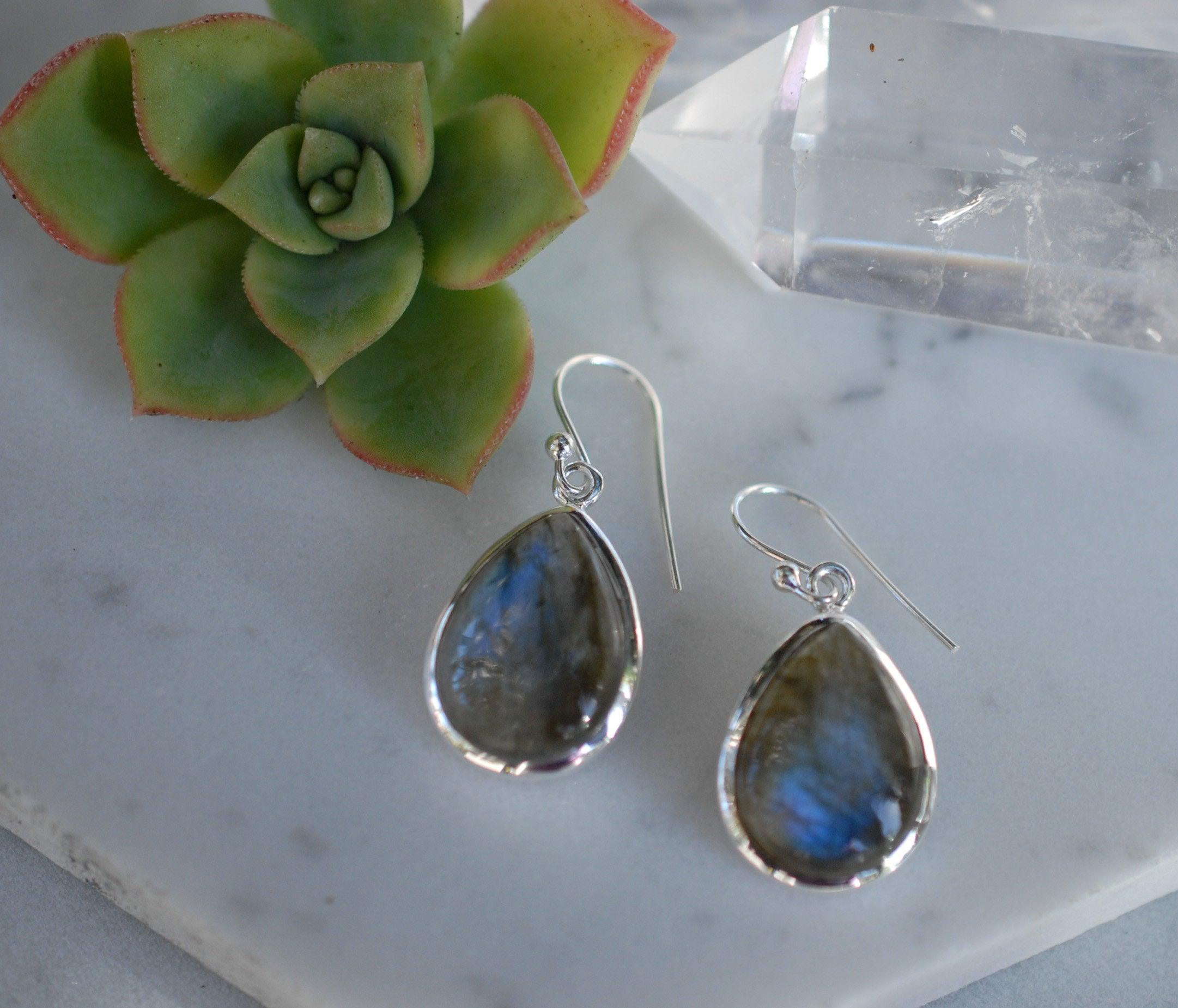 Labradorite Earrings ~ Sterling Silver 925 ~ME001 - Maresia Jewelry