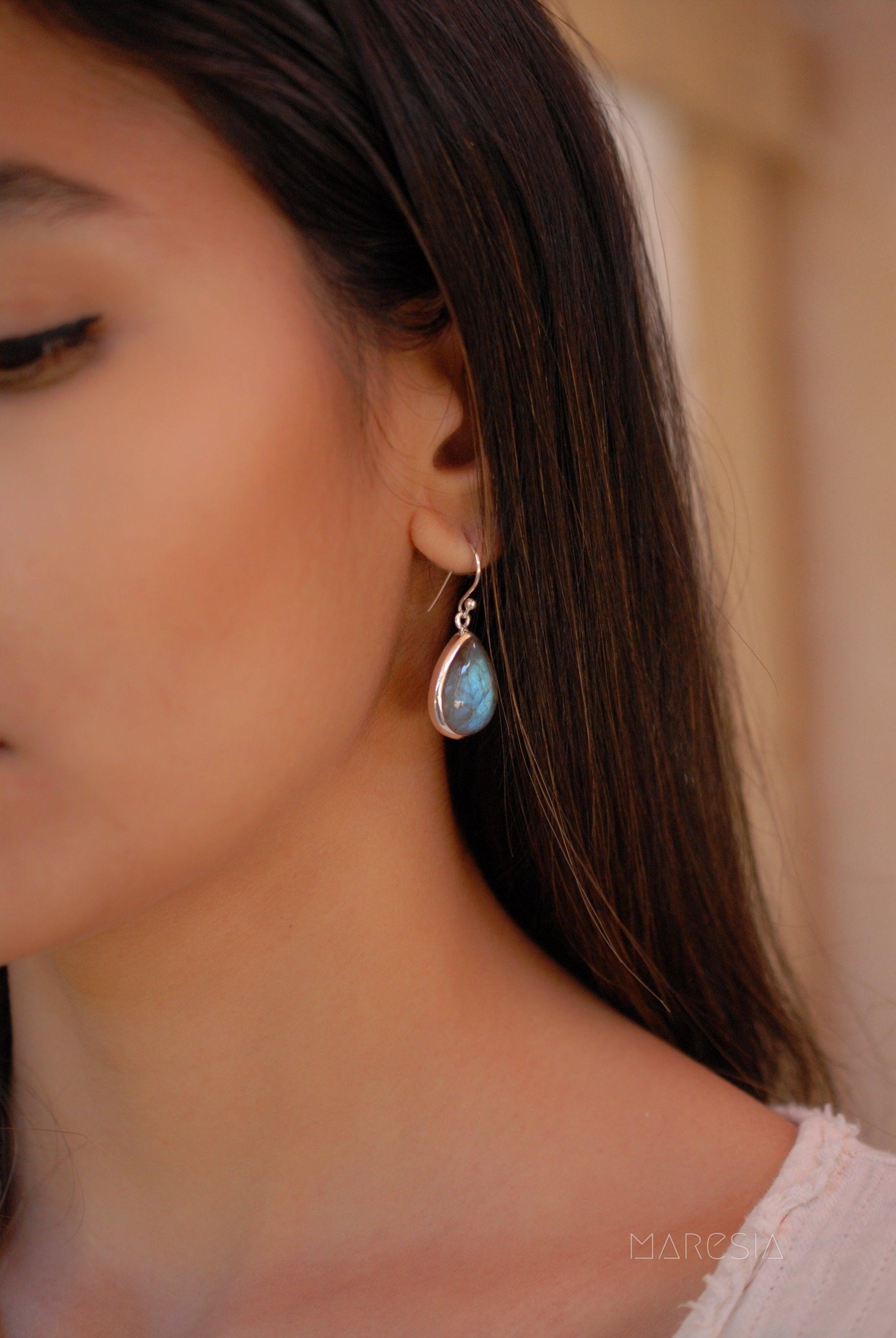 Labradorite Earrings ~ Sterling Silver 925 ~ME001 - Maresia Jewelry
