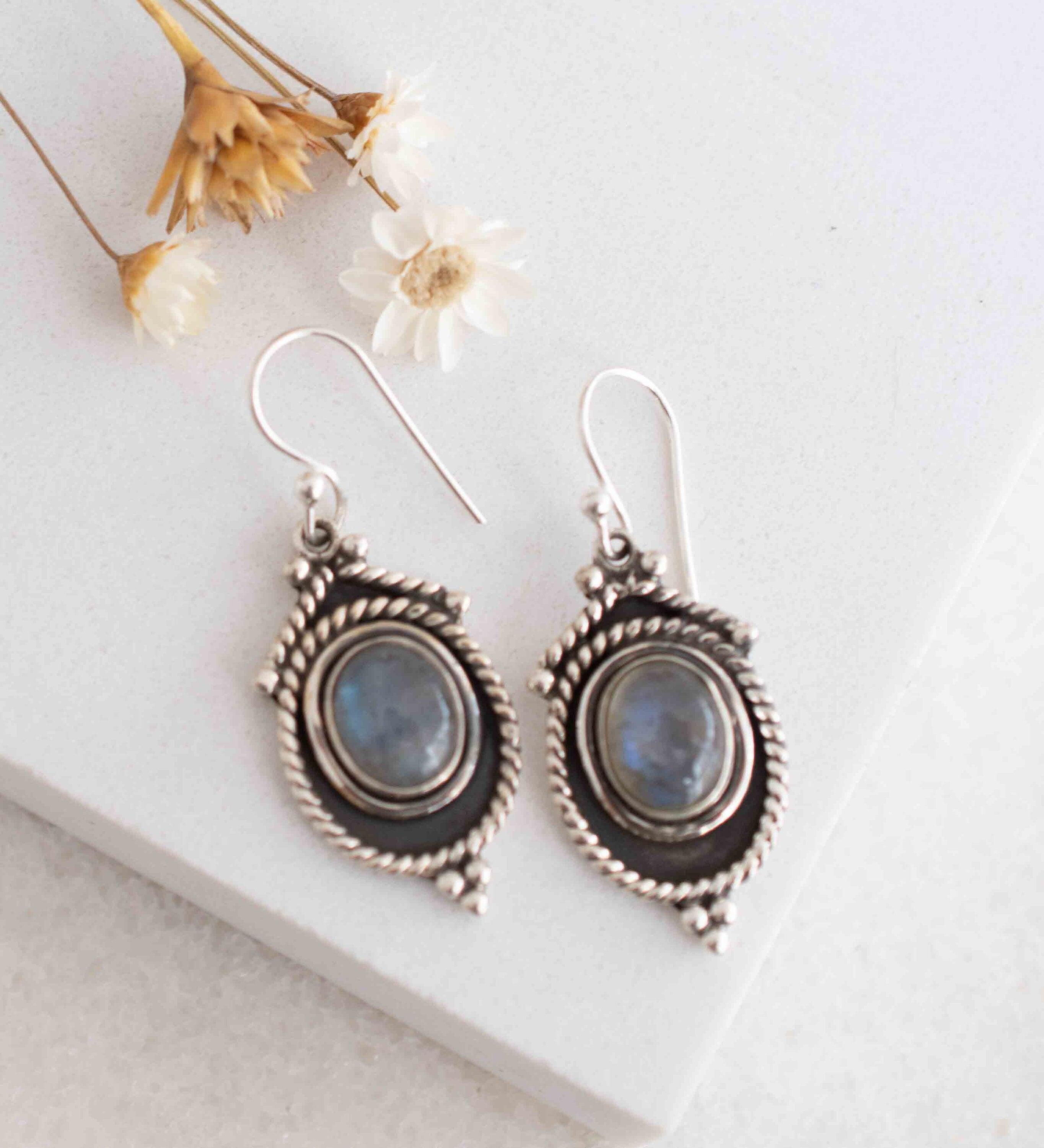 Labradorite Earrings ~ Sterling Silver 925 ~ Bohemian ~ Gemstone ~ Dangle ~ Handmade ~ Jewelry ~ Gift for her ~Maresi ~Boho~Tear Drop~ME002