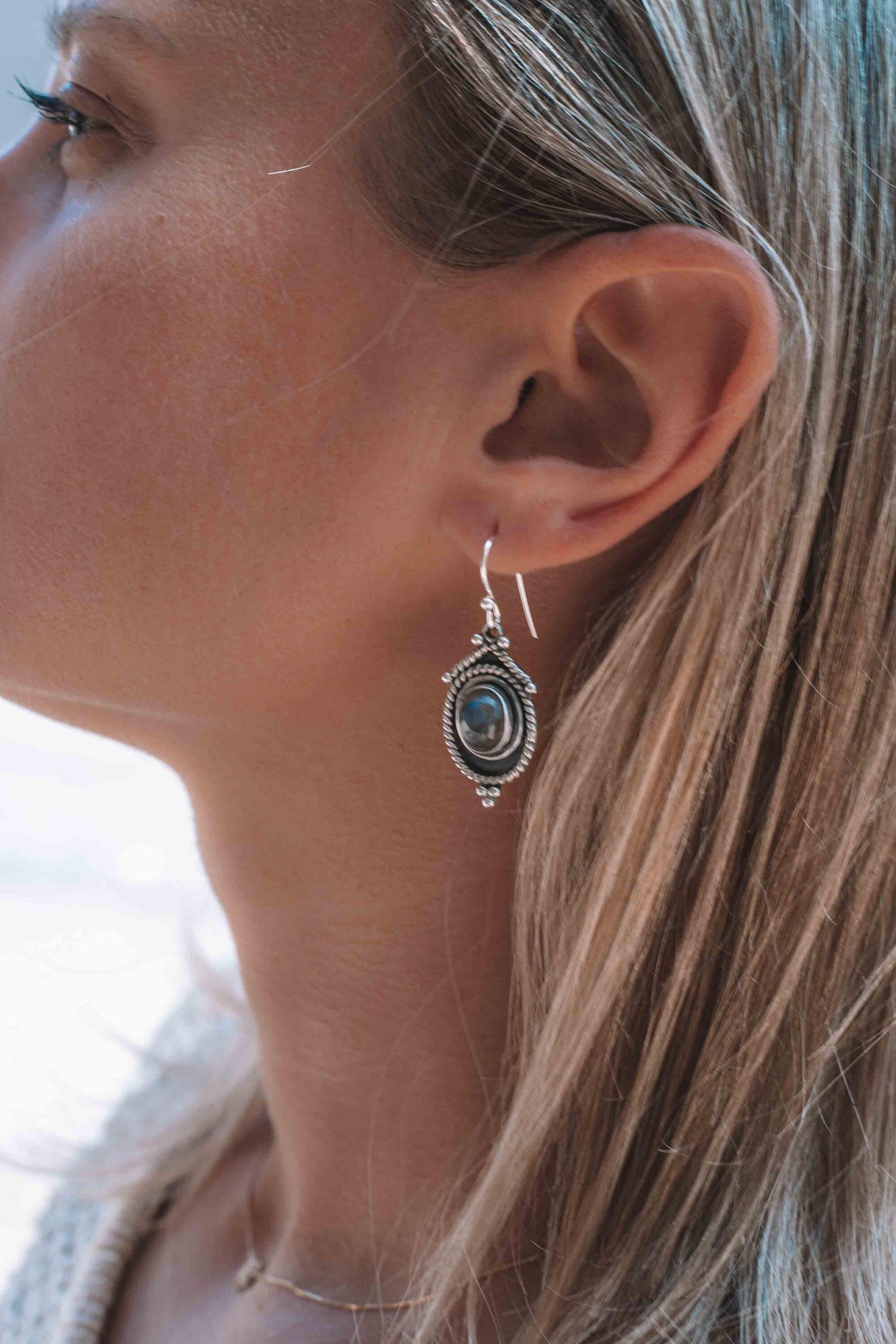 Labradorite Earrings ~ Sterling Silver 925 ~ Bohemian ~ Gemstone ~ Dangle ~ Handmade ~ Jewelry ~ Gift for her ~Maresi ~Boho~Tear Drop~ME002
