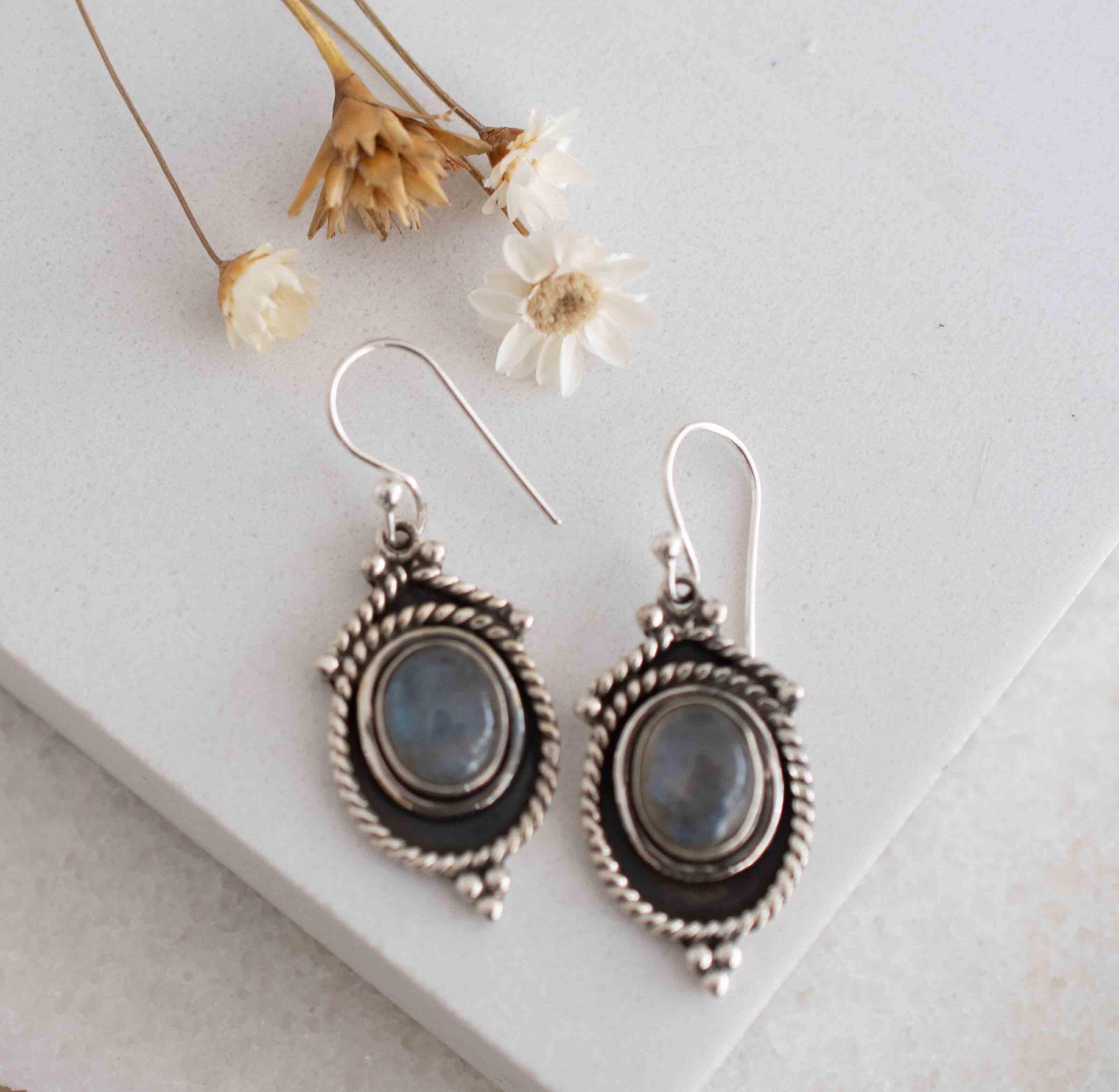 Labradorite Earrings ~ Sterling Silver 925 ~ Bohemian ~ Gemstone ~ Dangle ~ Handmade ~ Jewelry ~ Gift for her ~Maresi ~Boho~Tear Drop~ME002
