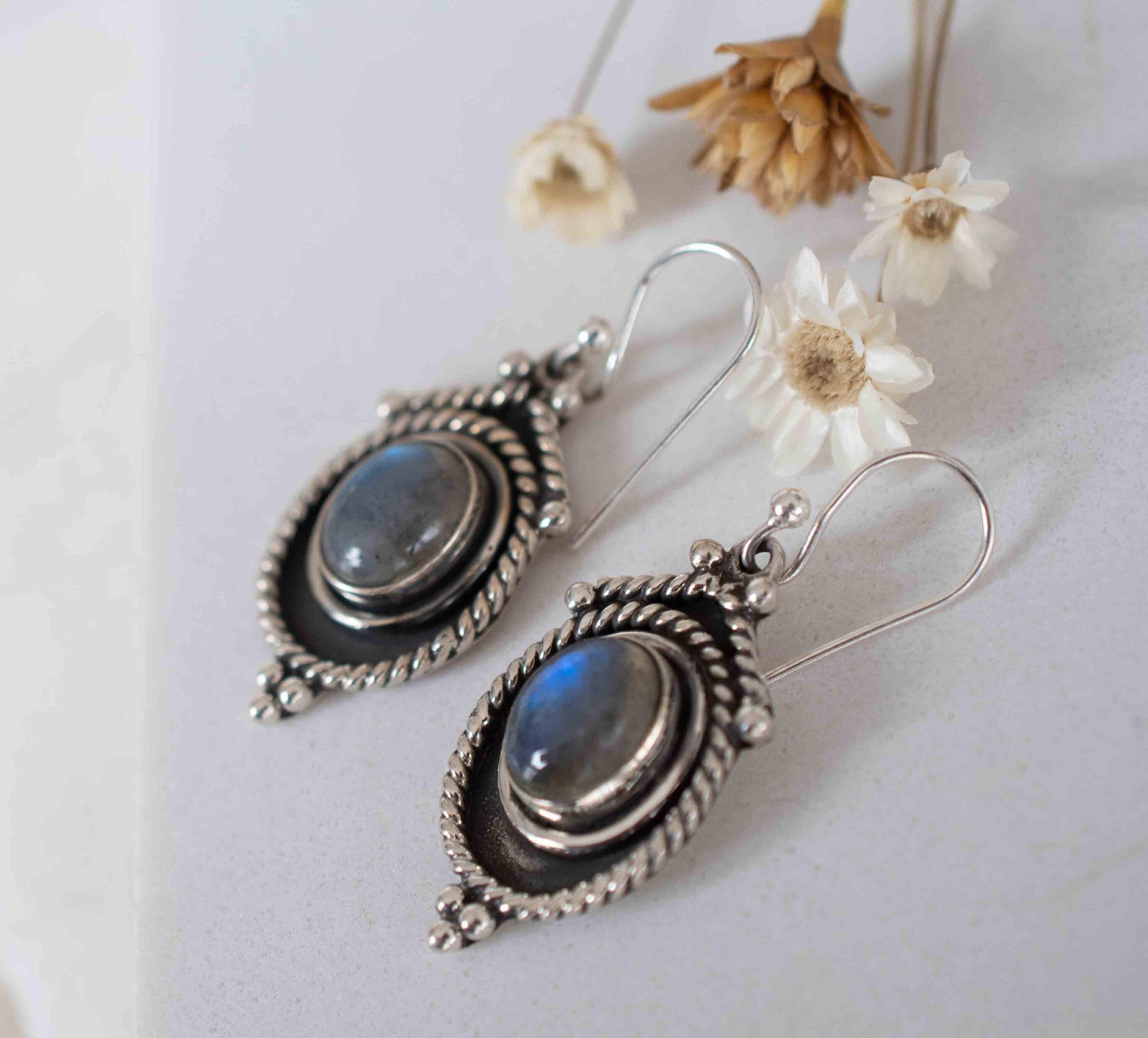 Labradorite Earrings ~ Sterling Silver 925 ~ Bohemian ~ Gemstone ~ Dangle ~ Handmade ~ Jewelry ~ Gift for her ~Maresi ~Boho~Tear Drop~ME002