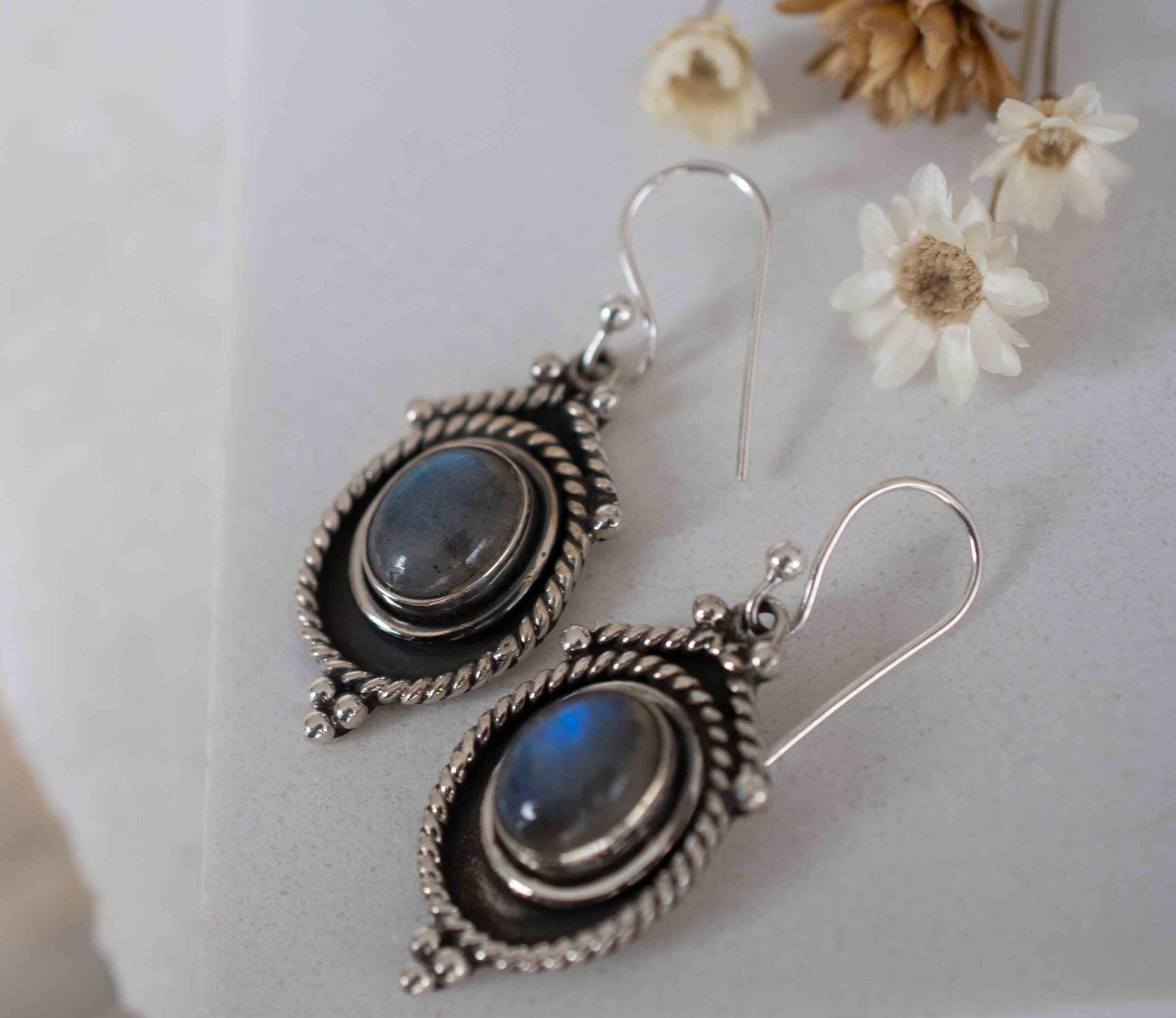 Labradorite Earrings ~ Sterling Silver 925 ~ Bohemian ~ Gemstone ~ Dangle ~ Handmade ~ Jewelry ~ Gift for her ~Maresi ~Boho~Tear Drop~ME002