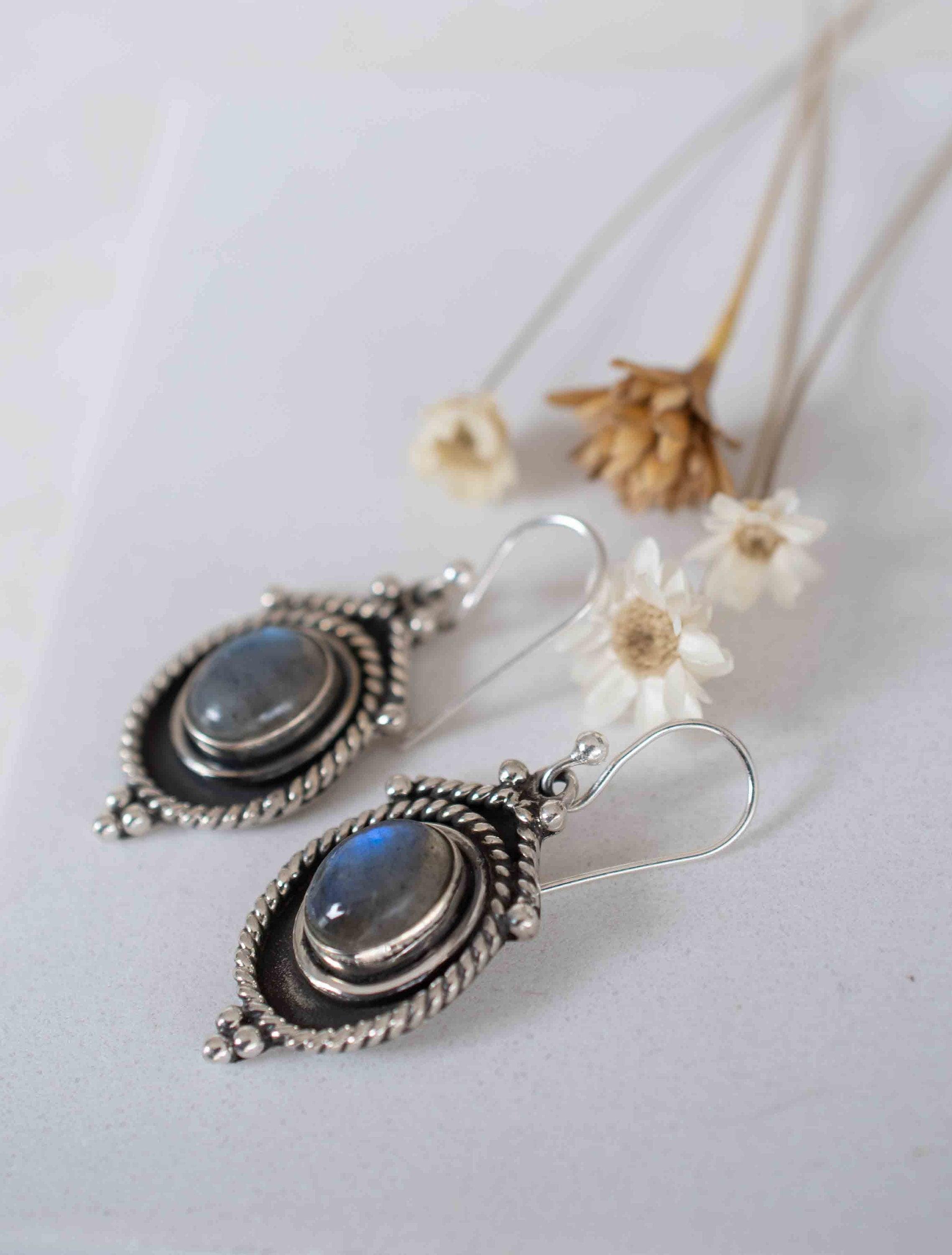 Labradorite Earrings ~ Sterling Silver 925 ~ Bohemian ~ Gemstone ~ Dangle ~ Handmade ~ Jewelry ~ Gift for her ~Maresi ~Boho~Tear Drop~ME002