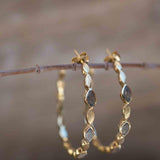 Labradorite Hoop Earrings 18k Gold Plated Earrings ~ Gemstone ~ Post ~Boho design ~ Handmade ~ Jewelry ~ Gift for her ~ ME207