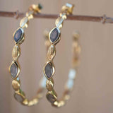 Labradorite Hoop Earrings 18k Gold Plated Earrings ~ Gemstone ~ Post ~Boho design ~ Handmade ~ Jewelry ~ Gift for her ~ ME207