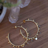 Labradorite Hoop Earrings 18k Gold Plated Earrings ~ Gemstone ~ Post ~Boho design ~ Handmade ~ Jewelry ~ Gift for her ~ ME212