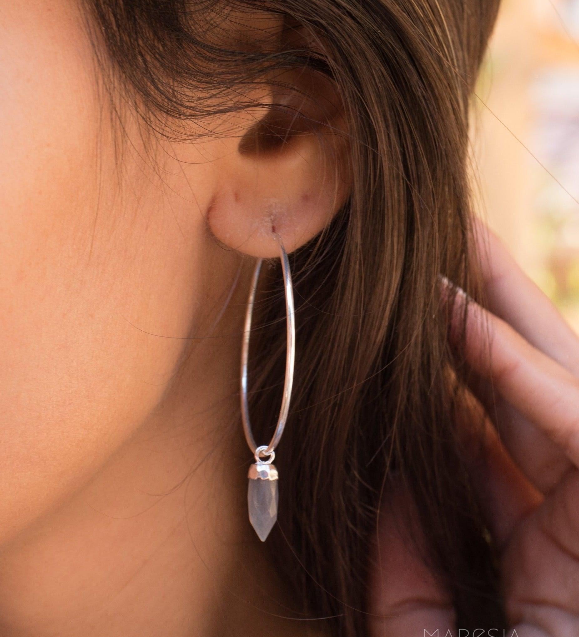 Labradorite Hoop Earrings ~ Sterling Silver or 14k Gold Filled  ~ Jewelry  ~ Natural ~ Organic ~ Everyday  Boho ~ Hippie ~ Circle ~ ME053
