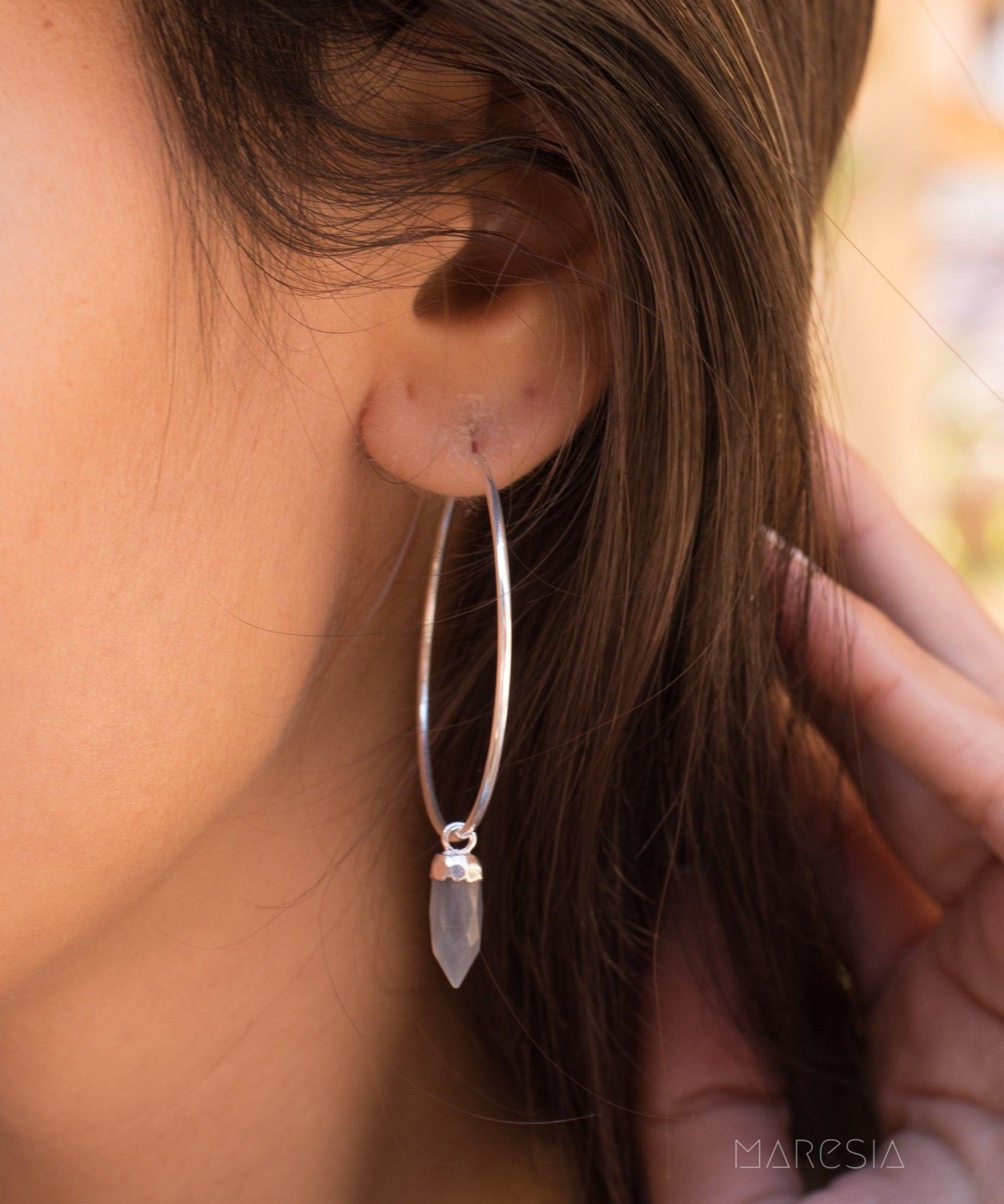 Labradorite Hoop Earrings ~ Sterling Silver or 14k Gold Filled  ~ Jewelry  ~ Natural ~ Organic ~ Everyday  Boho ~ Hippie ~ Circle ~ ME053