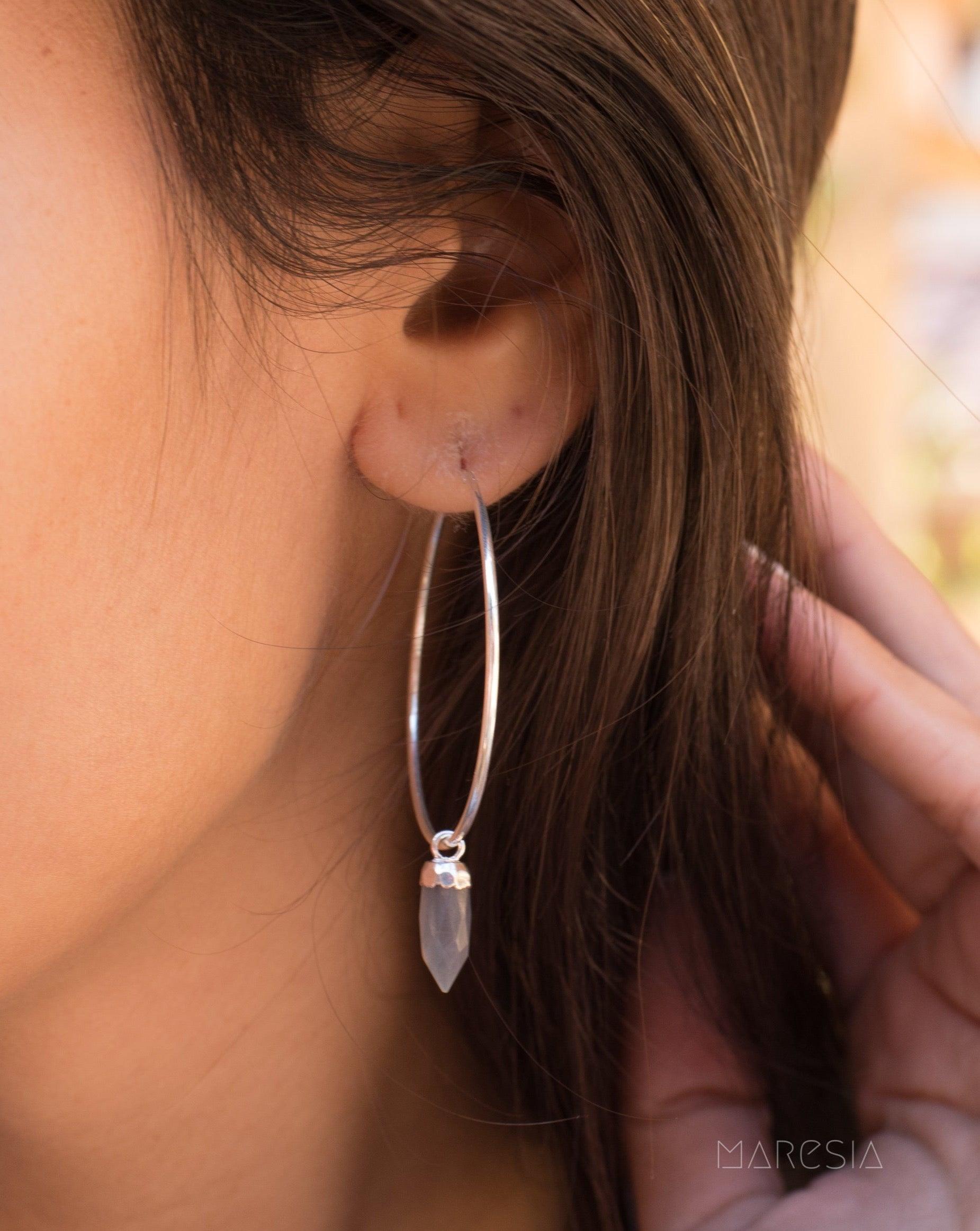 Labradorite Hoop Earrings ~ Sterling Silver or 14k Gold Filled  ~ Jewelry  ~ Natural ~ Organic ~ Everyday  Boho ~ Hippie ~ Circle ~ ME053