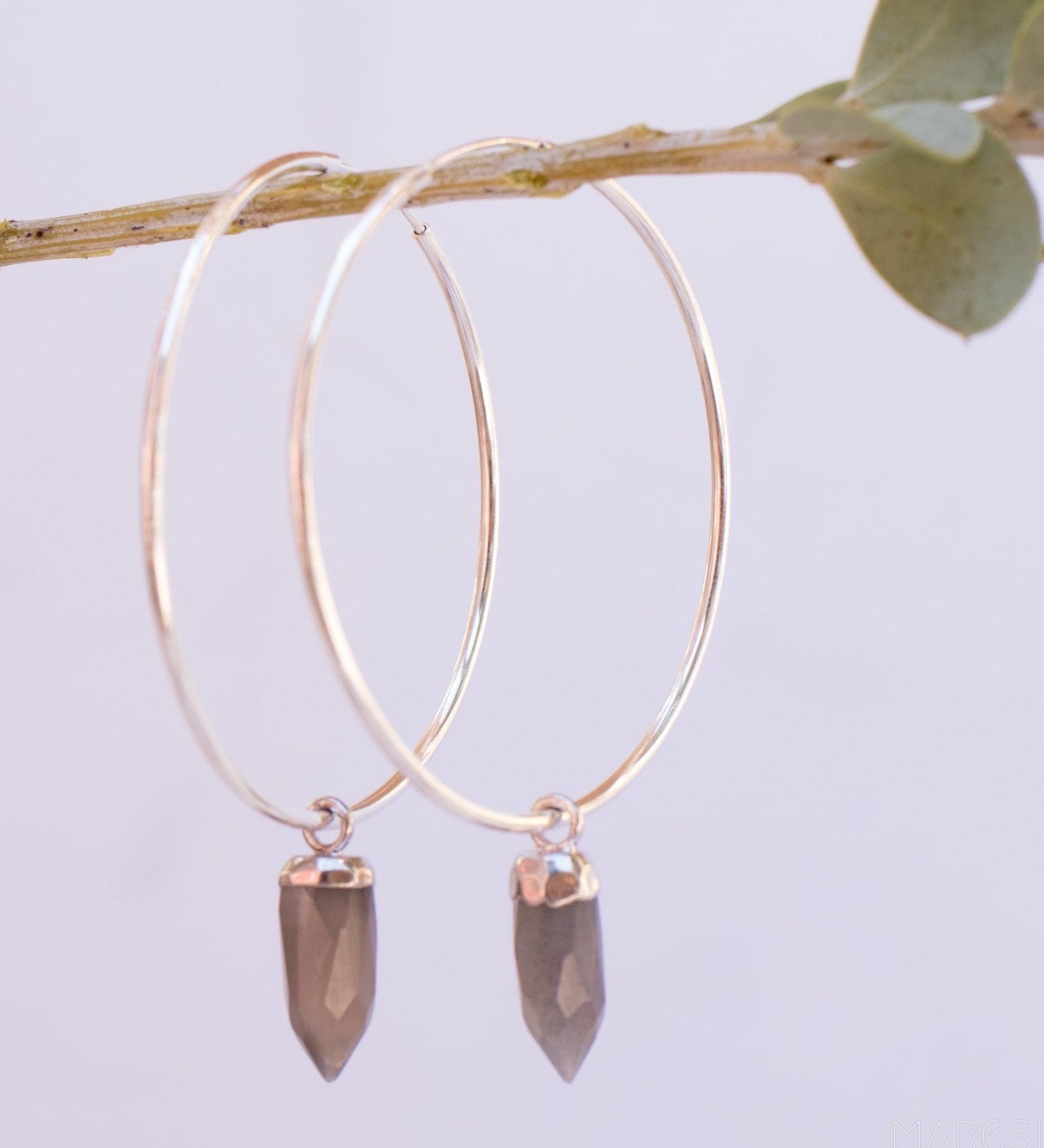 Labradorite Hoop Earrings ~ Sterling Silver or 14k Gold Filled  ~ Jewelry  ~ Natural ~ Organic ~ Everyday  Boho ~ Hippie ~ Circle ~ ME053
