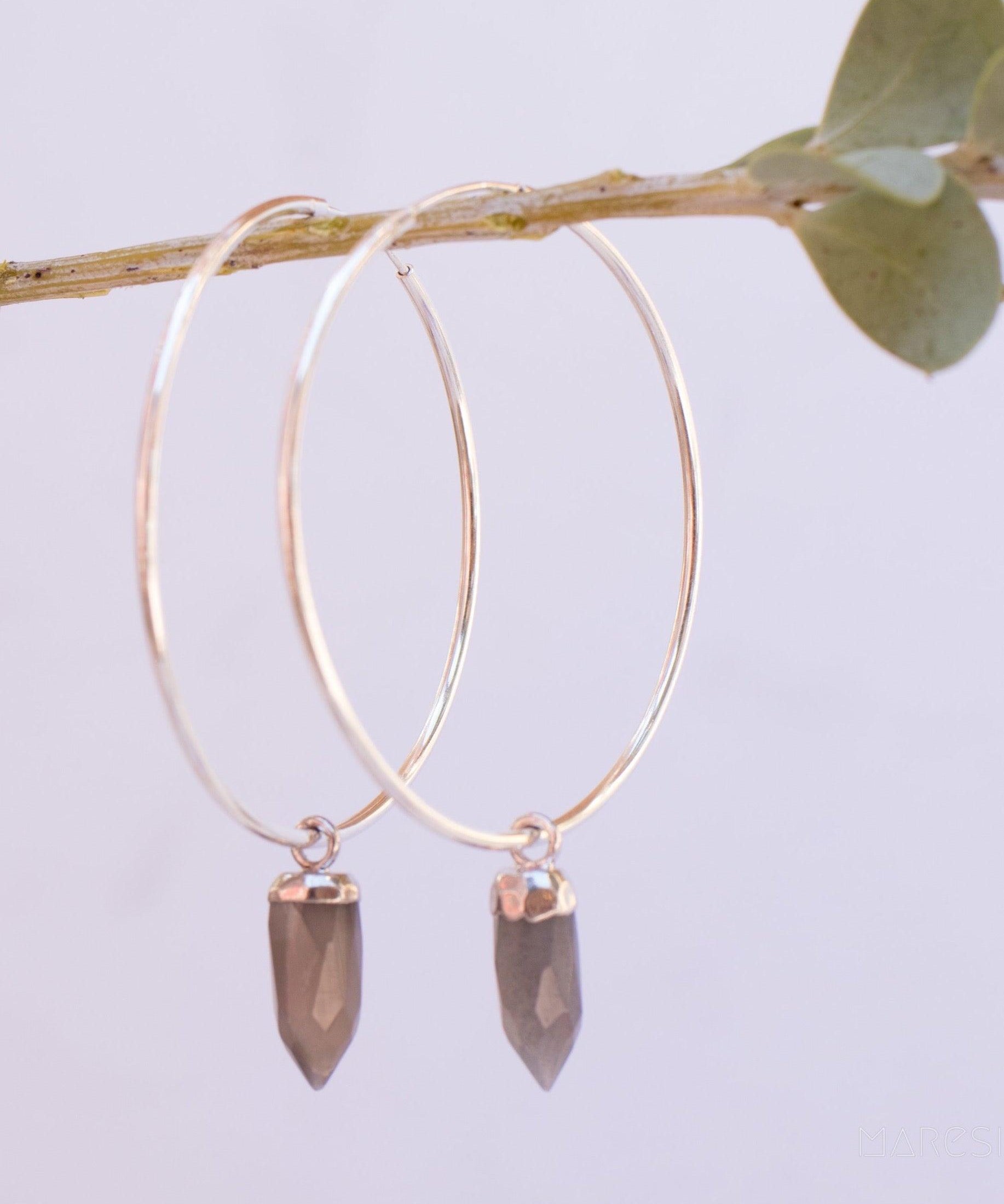 Labradorite Hoop Earrings ~ Sterling Silver or 14k Gold Filled  ~ Jewelry  ~ Natural ~ Organic ~ Everyday  Boho ~ Hippie ~ Circle ~ ME053