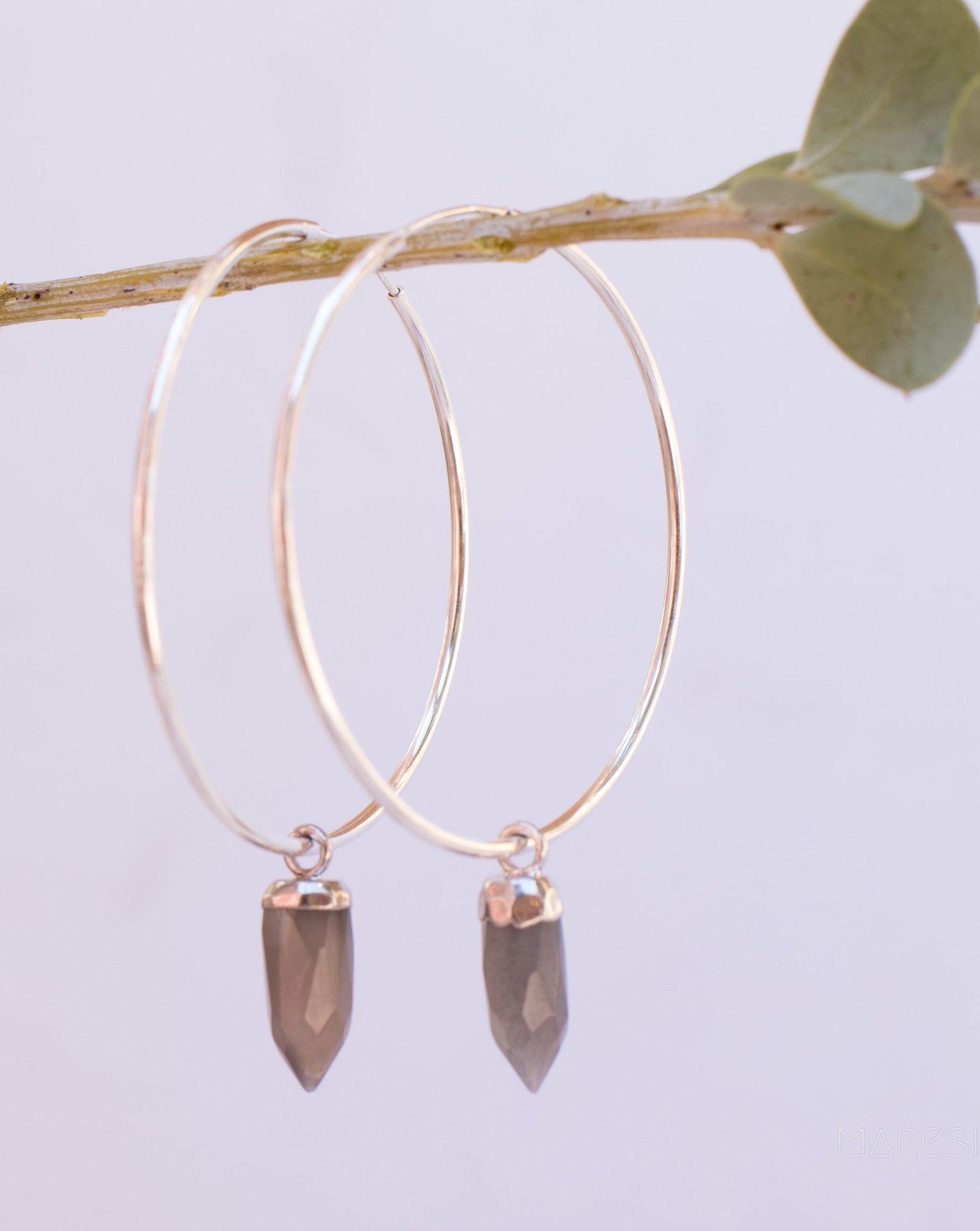 Labradorite Hoop Earrings ~ Sterling Silver or 14k Gold Filled  ~ Jewelry  ~ Natural ~ Organic ~ Everyday  Boho ~ Hippie ~ Circle ~ ME053