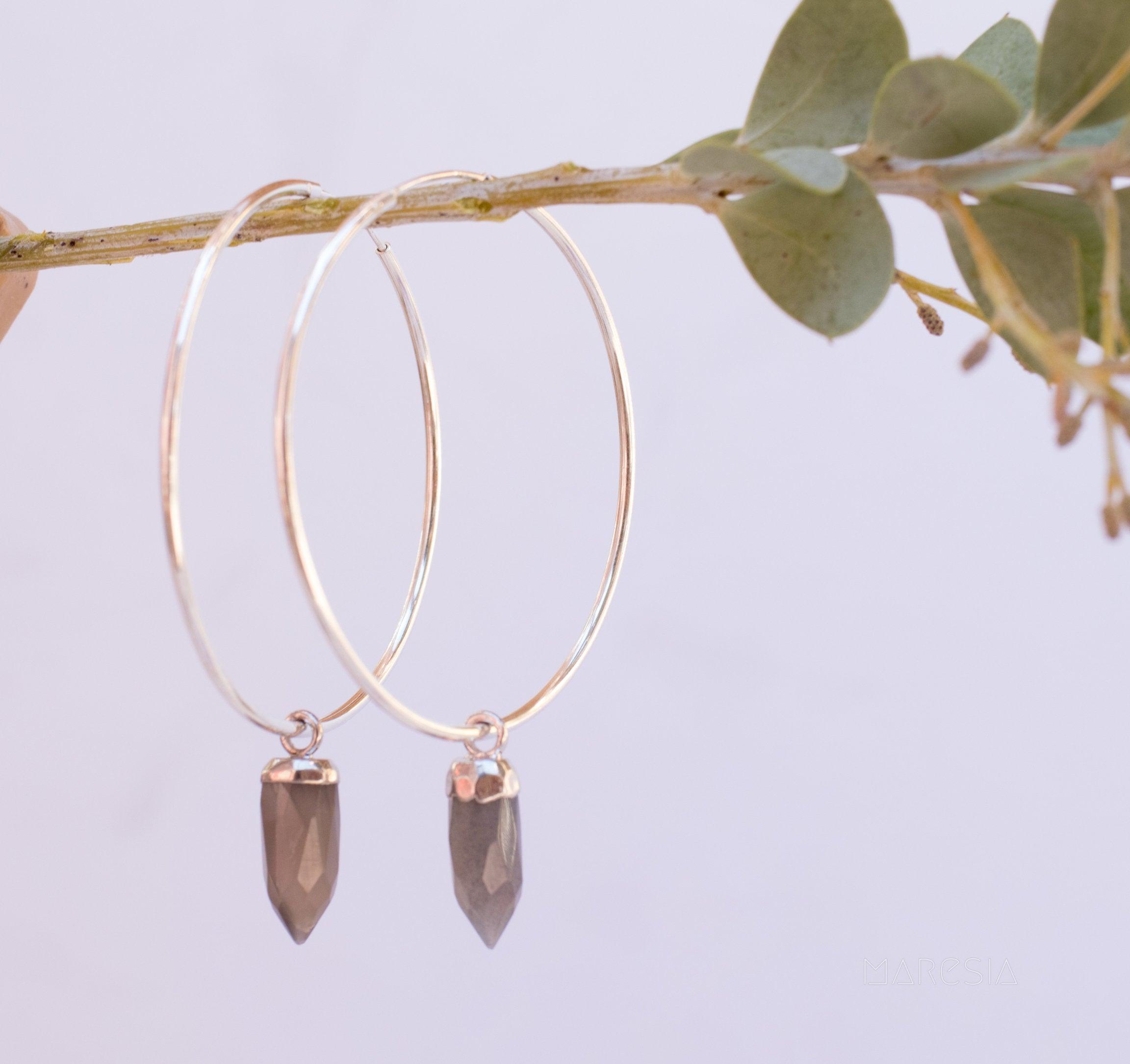 Labradorite Hoop Earrings ~ Sterling Silver or 14k Gold Filled  ~ Jewelry  ~ Natural ~ Organic ~ Everyday  Boho ~ Hippie ~ Circle ~ ME053